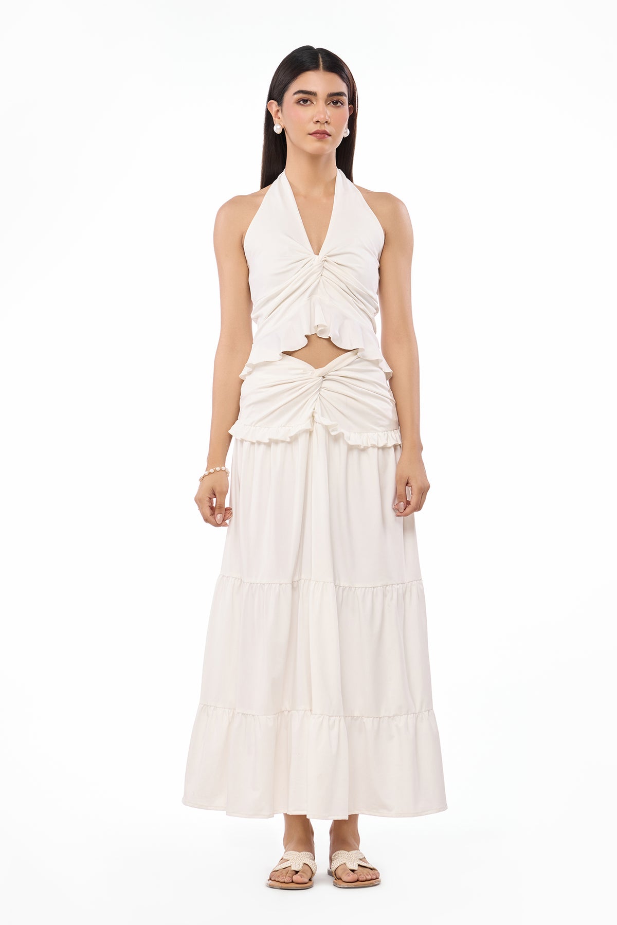 Ivory Muse Ruched Maxi Skirt