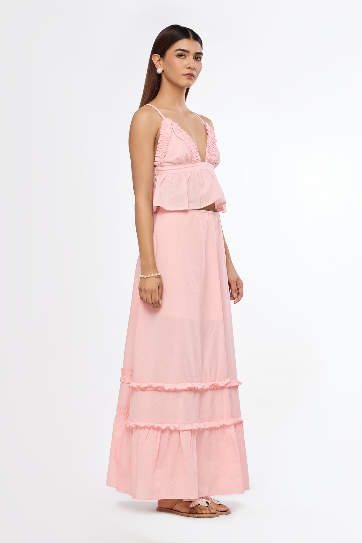Soft Pink Breeze Ruffle Maxi Skirt
