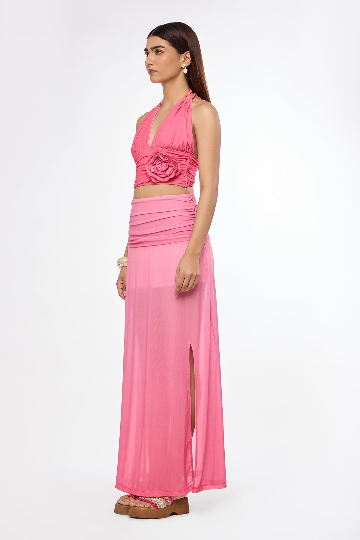 Pink Ombre  Sheer Maxi Skirt