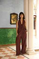 Brown Halter Neck Wrap around Top & Pants