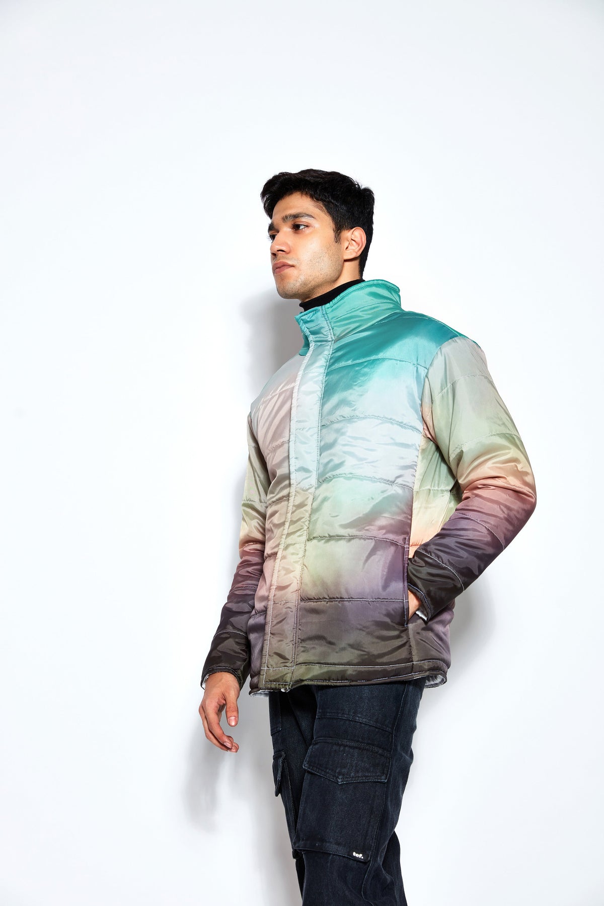 Puffer Jacket with Green Abstract Print