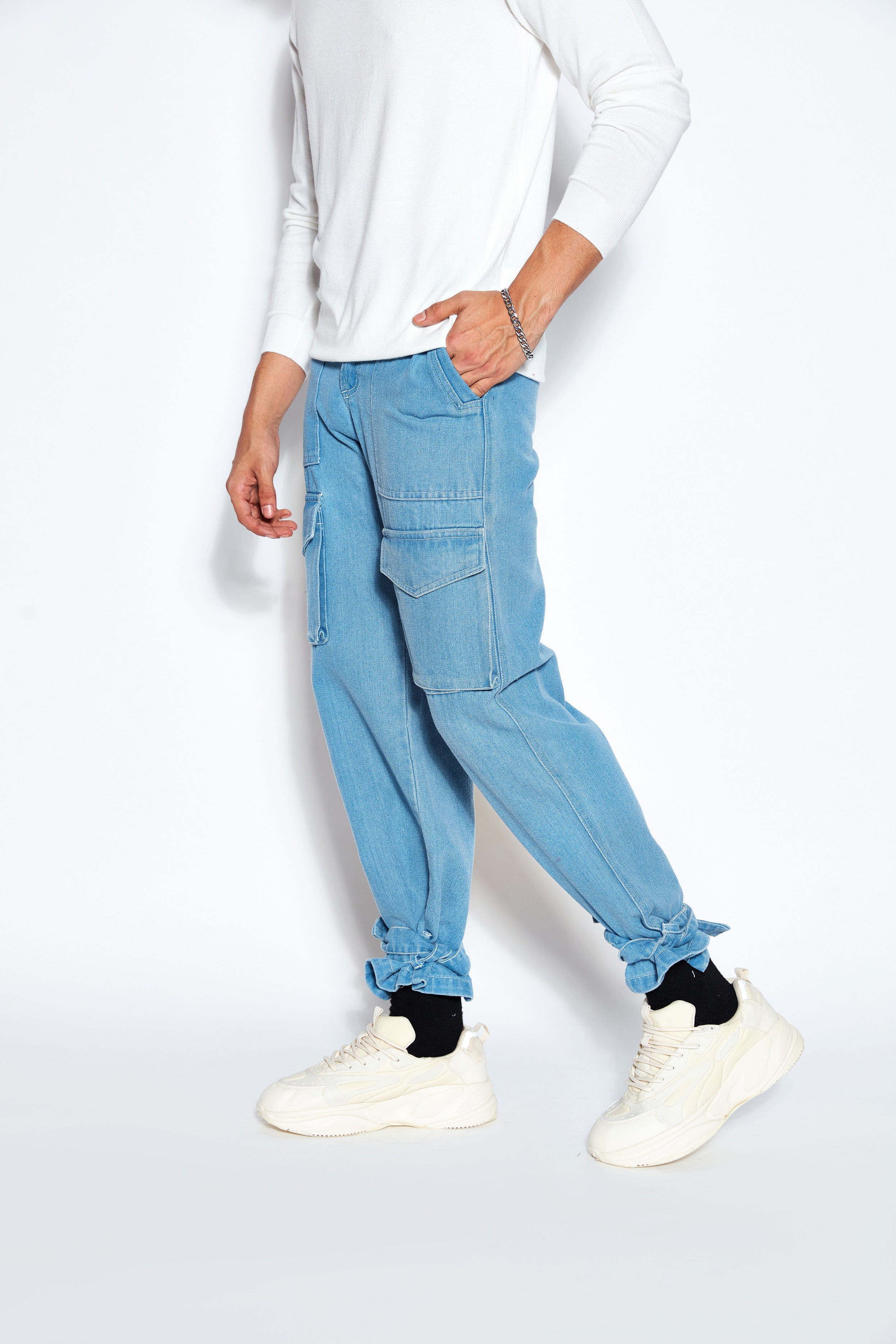 90s Baggy Denim Cargo Jeans- Blue