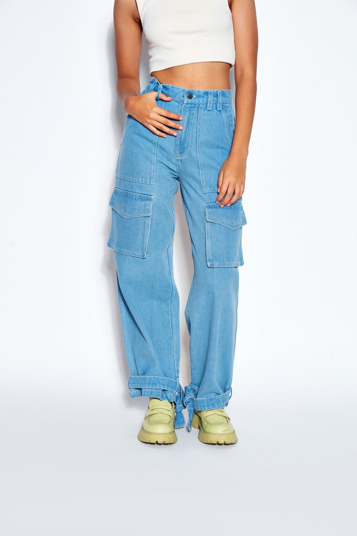 90s Baggy Denim Cargo Jeans- Blue