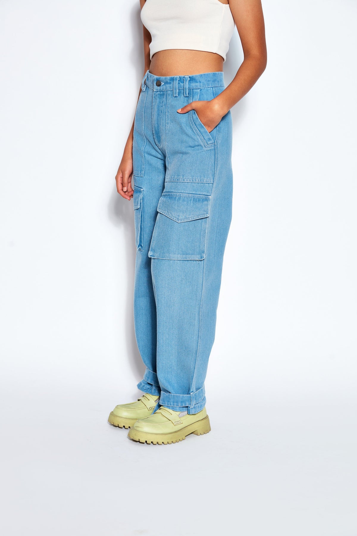 90s Baggy Denim Cargo Jeans- Blue