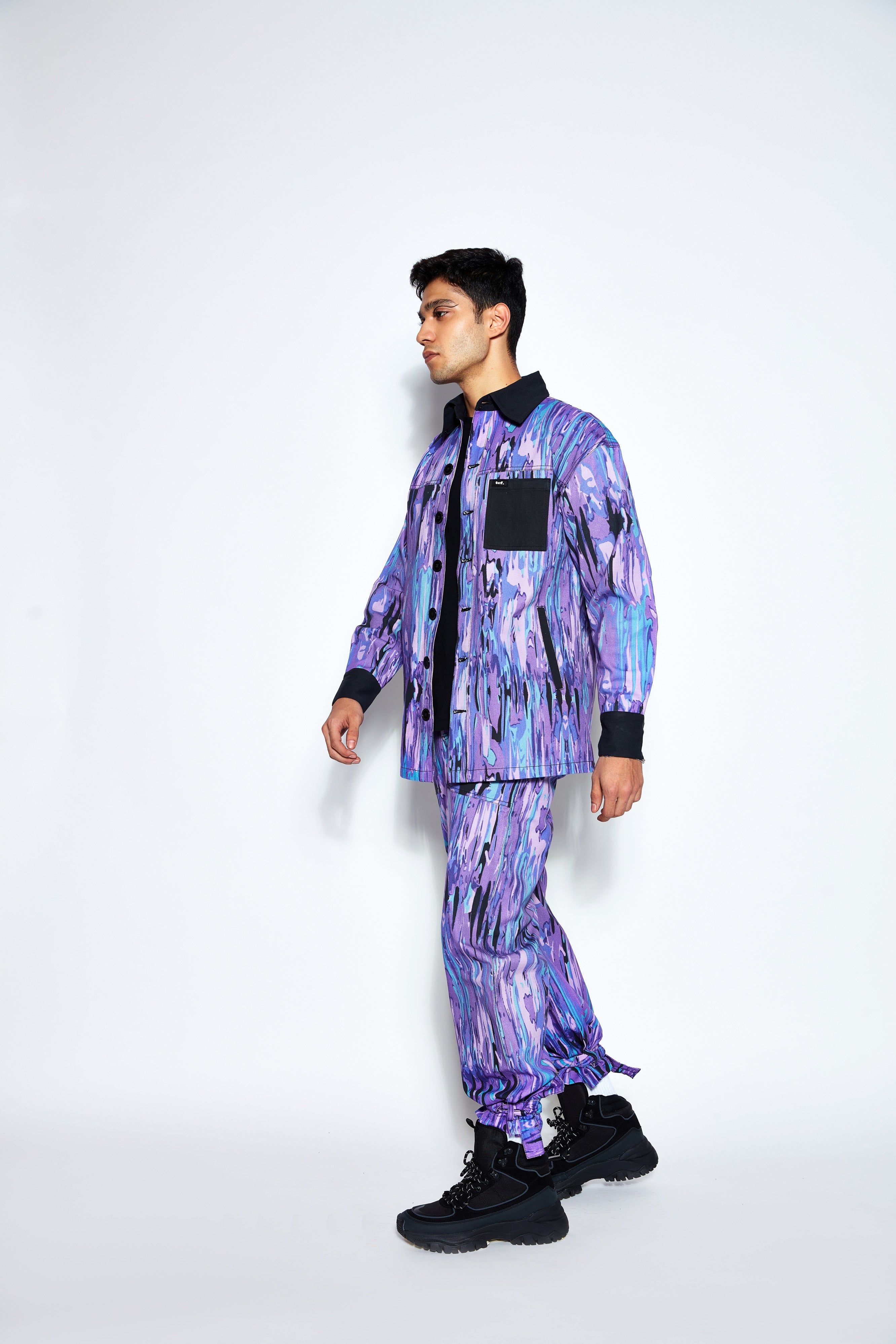 Abstract Print Twill Pants- Purple