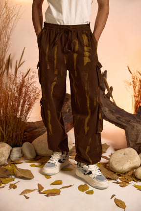 Brown Acid-Wash Denim Jogger Pant