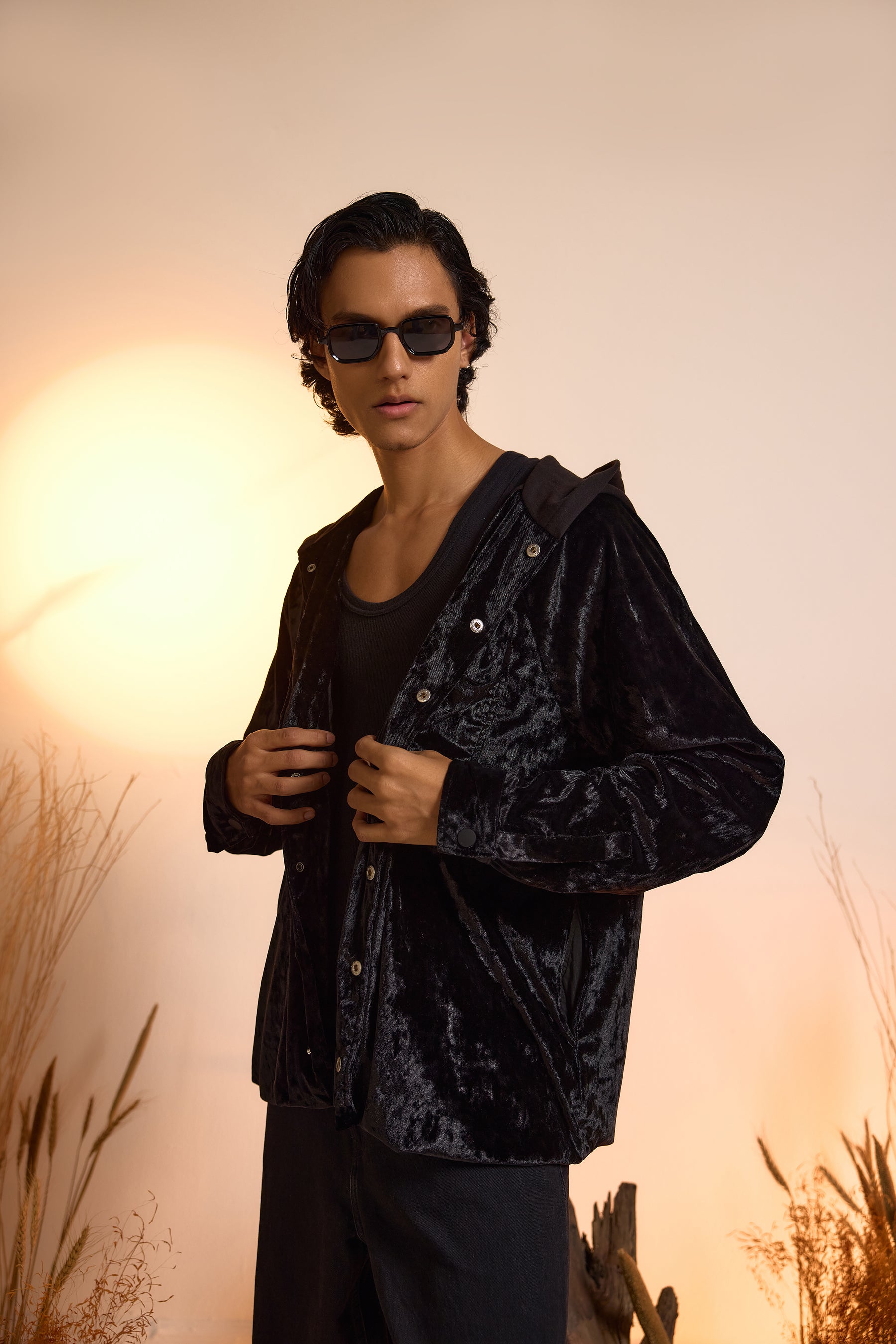 Shadow Luxe Velvet Hoodie Jacket-Men