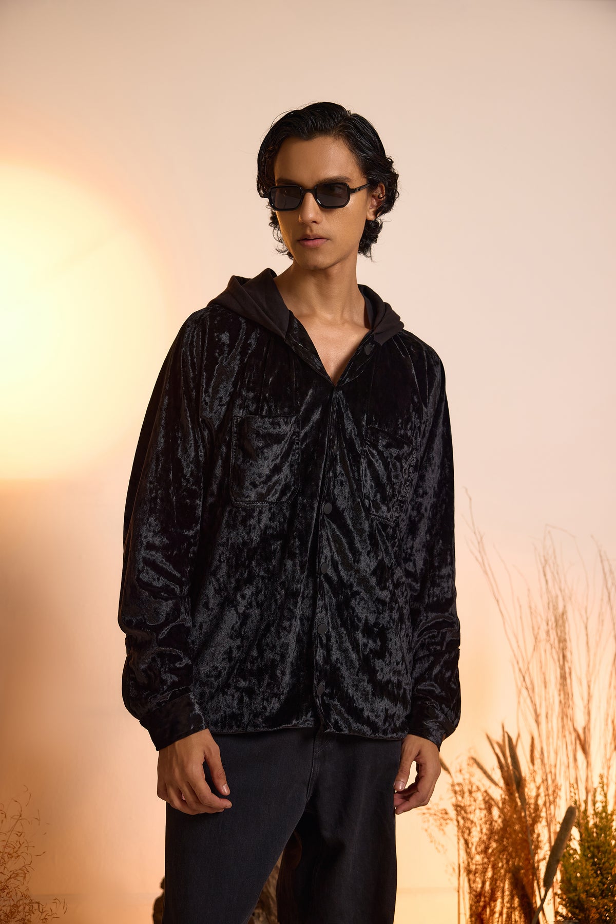 Shadow Luxe Velvet Hoodie Jacket-Men