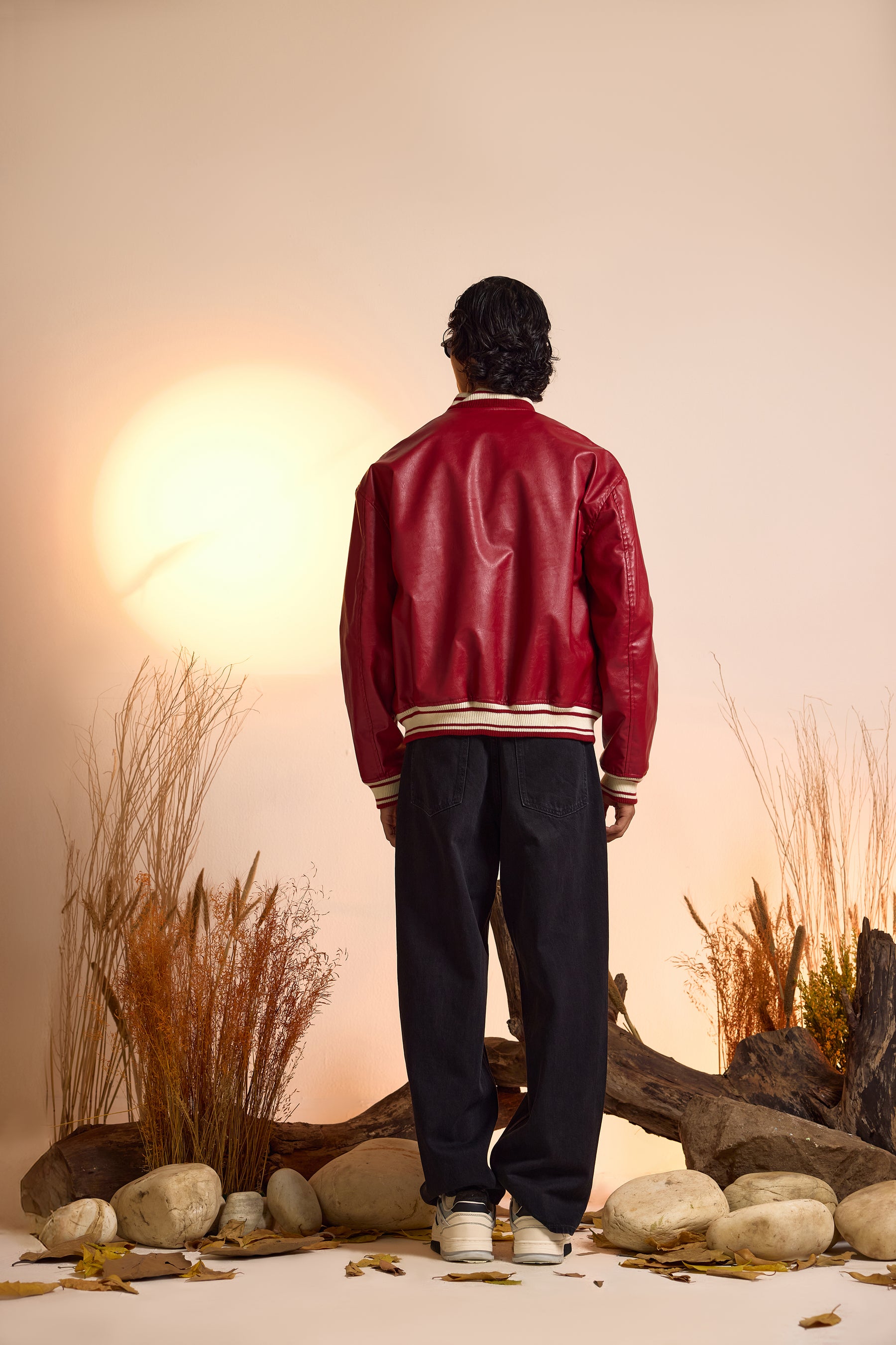 Varsity Snap Jacket-Cherry Red