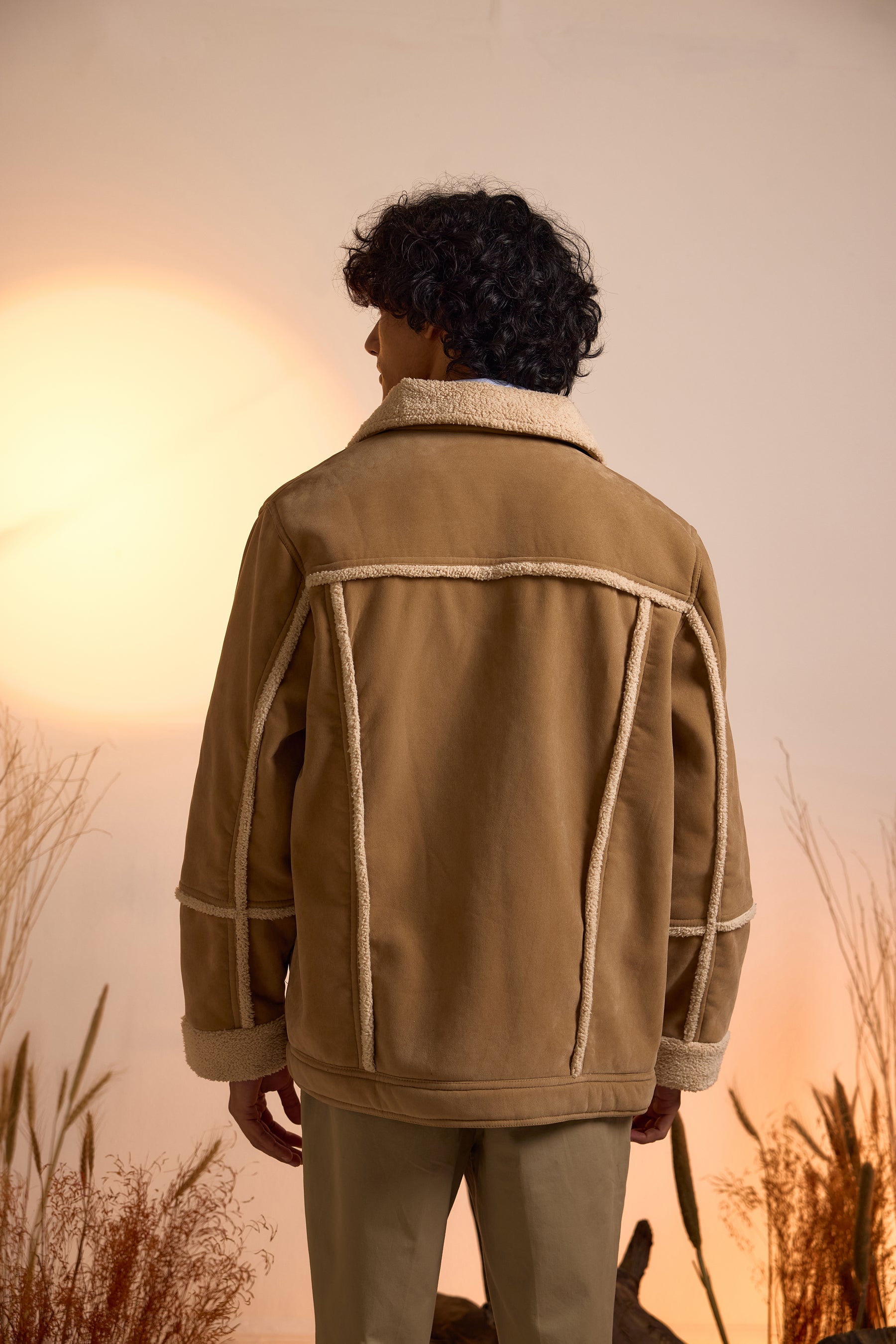 Suede Oversized Shearling Jacket-Men