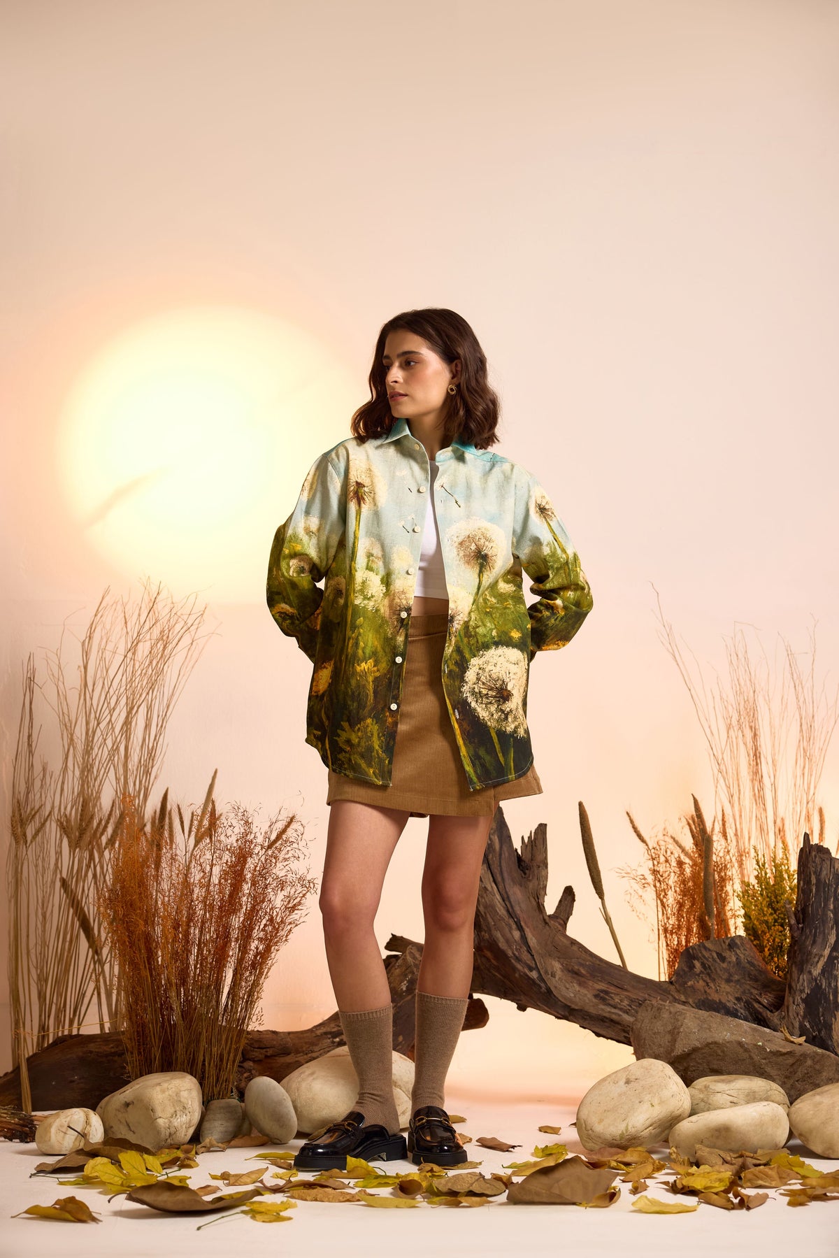 Dandelion Dreamscape Twill Overshirt-Women