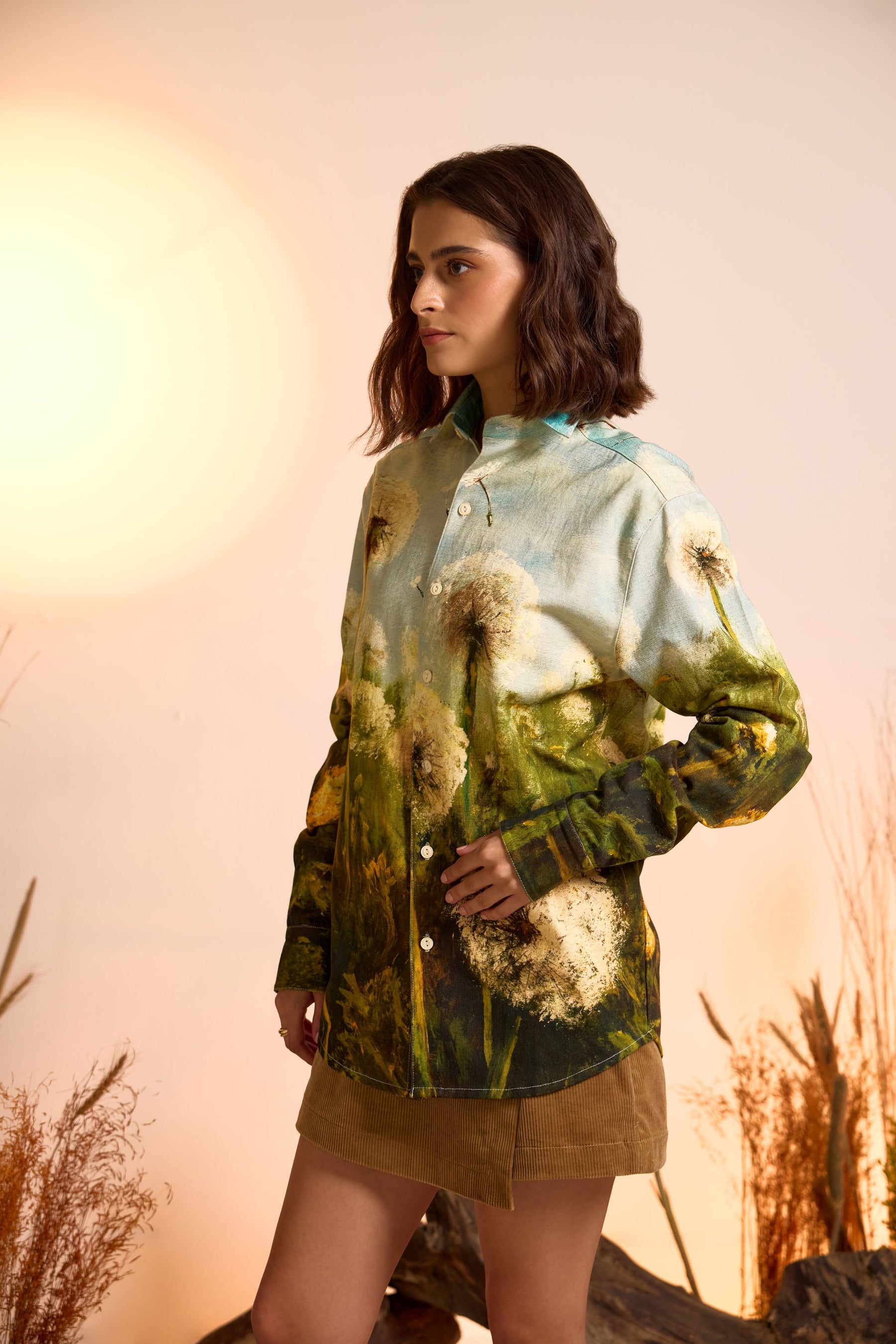 Dandelion Dreamscape Twill Overshirt-Women