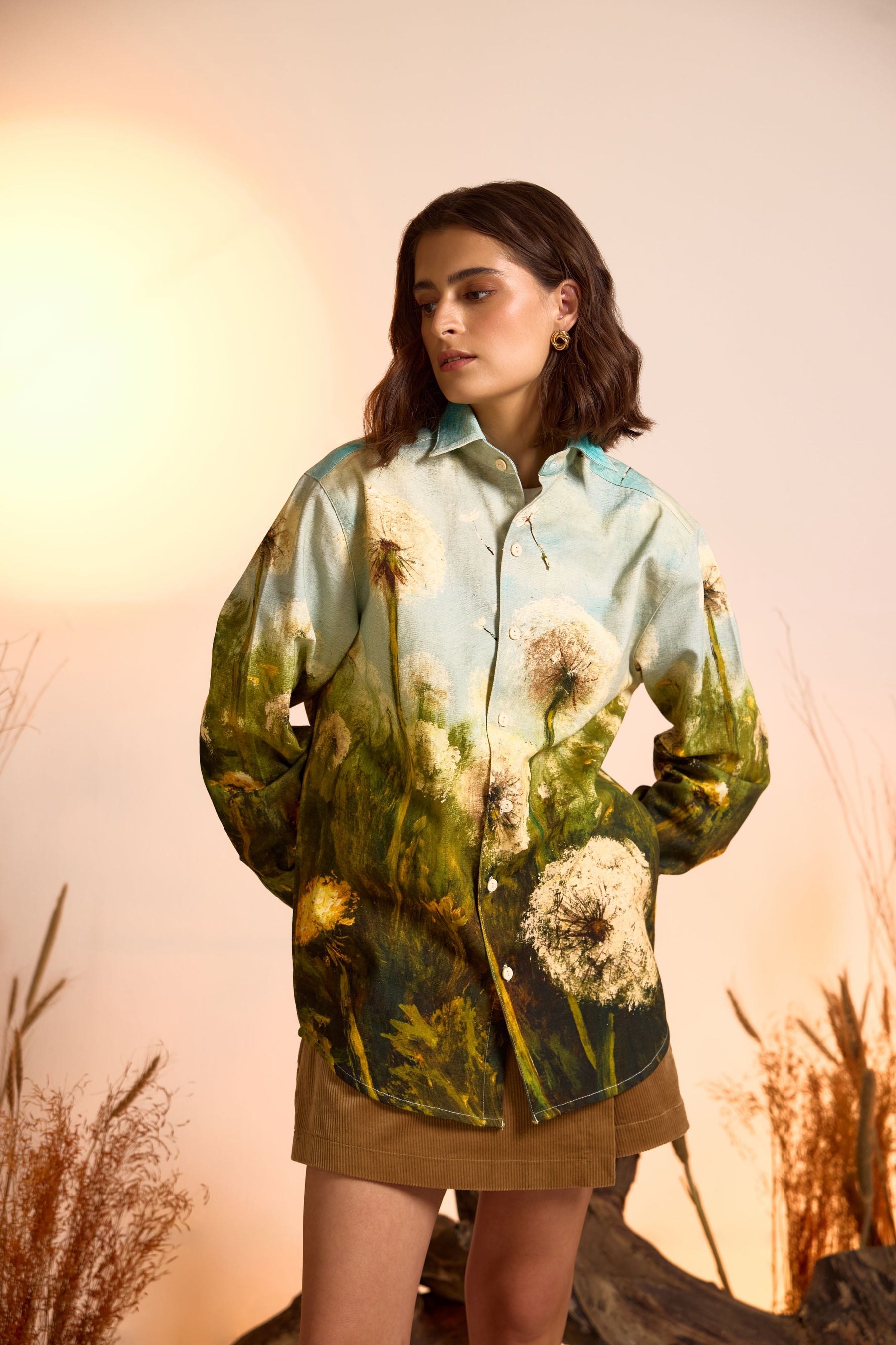 Dandelion Dreamscape Twill Overshirt-Women