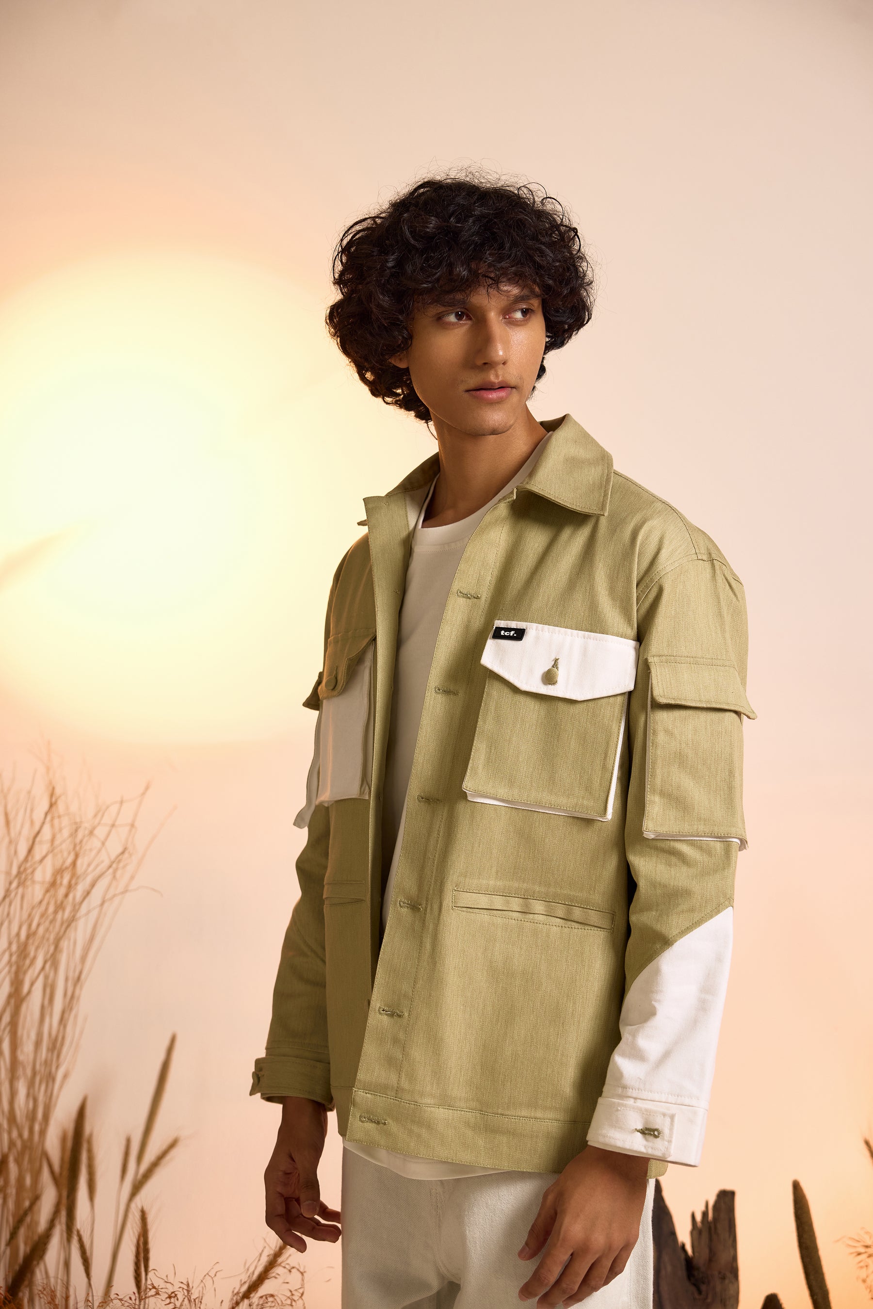 Color-Blocked Oversized Utility Jacket-Green