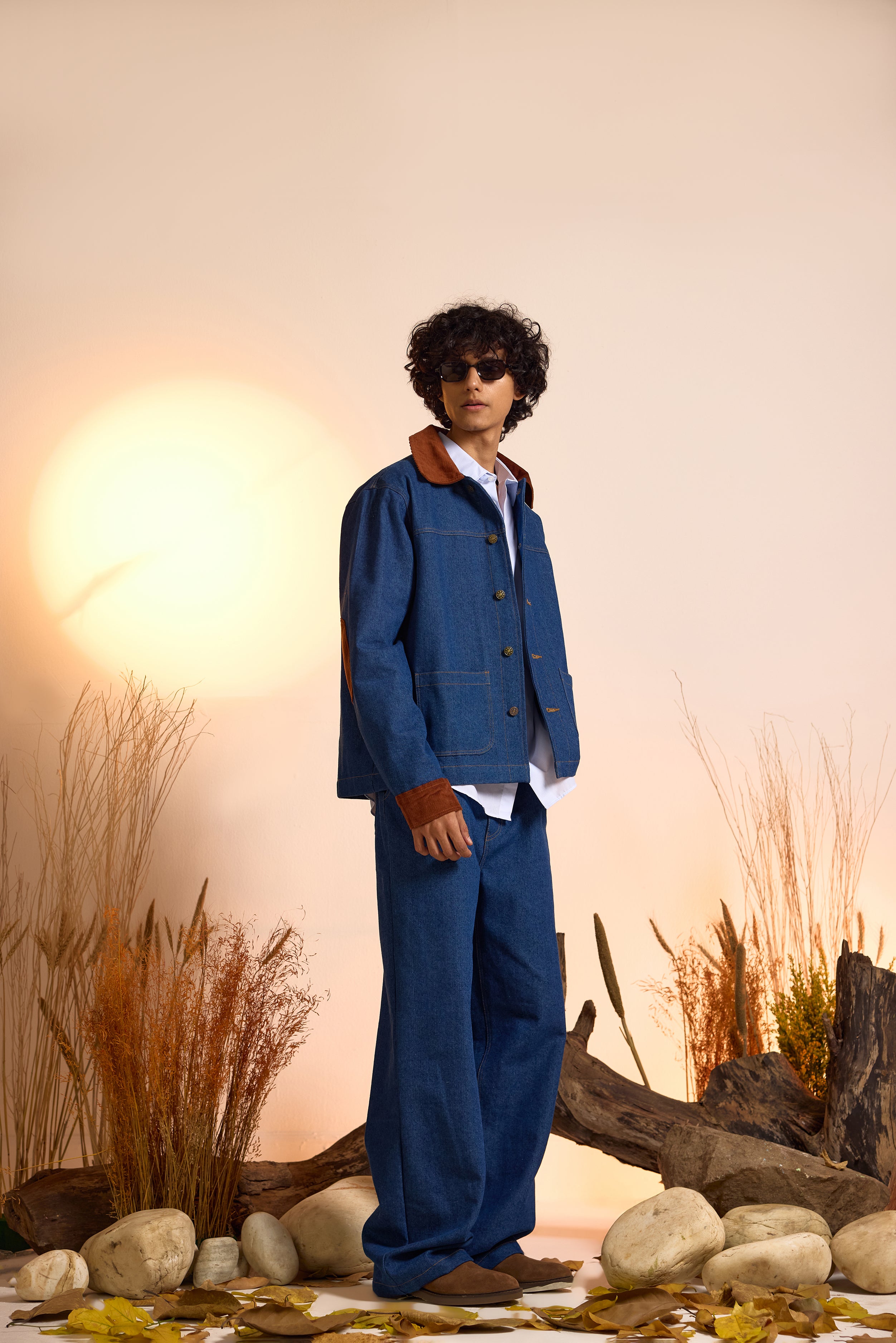 Vintage Inspired Contrast Jacket & Jeans Set-Men