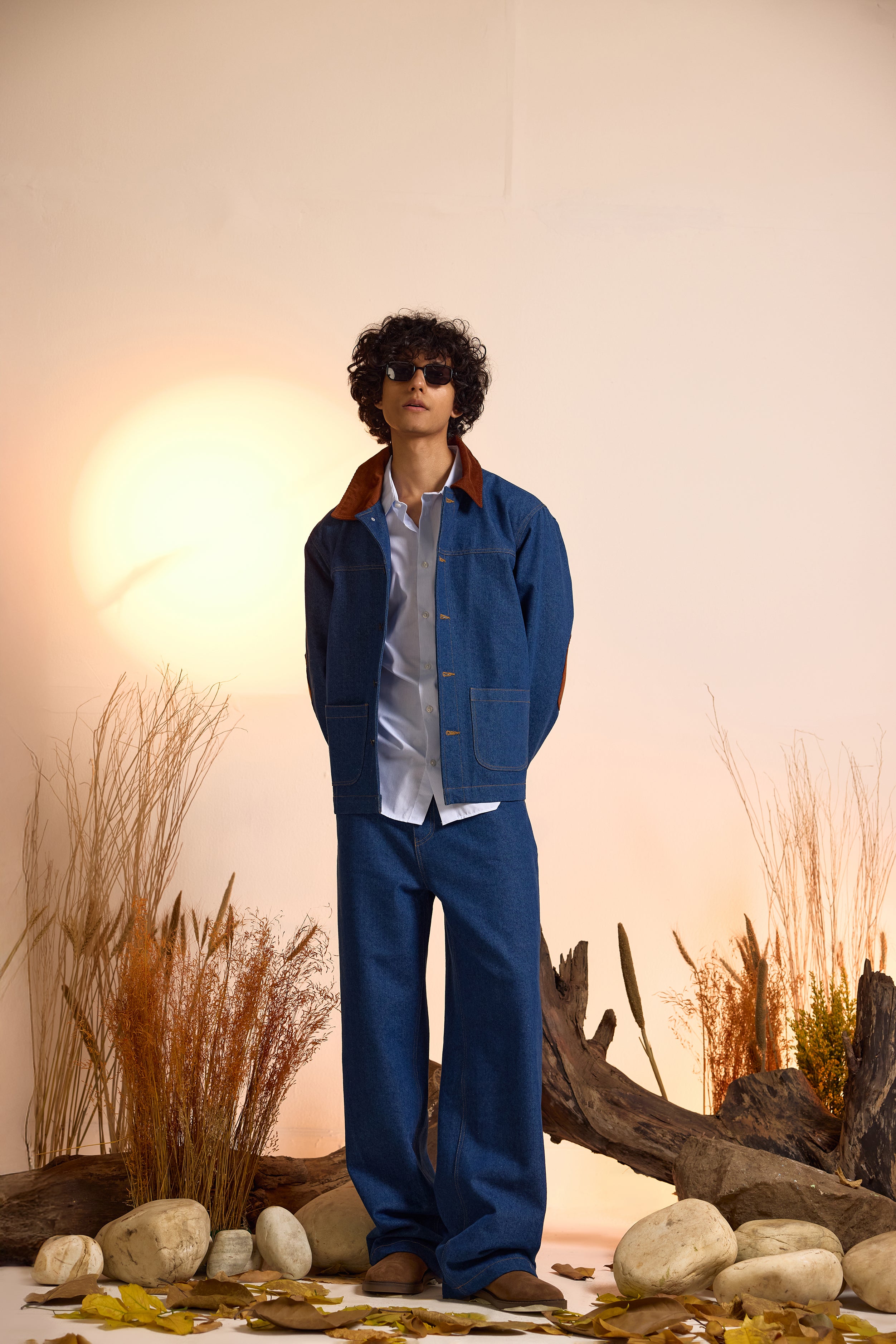 Vintage Inspired Contrast Jacket & Jeans Set-Men