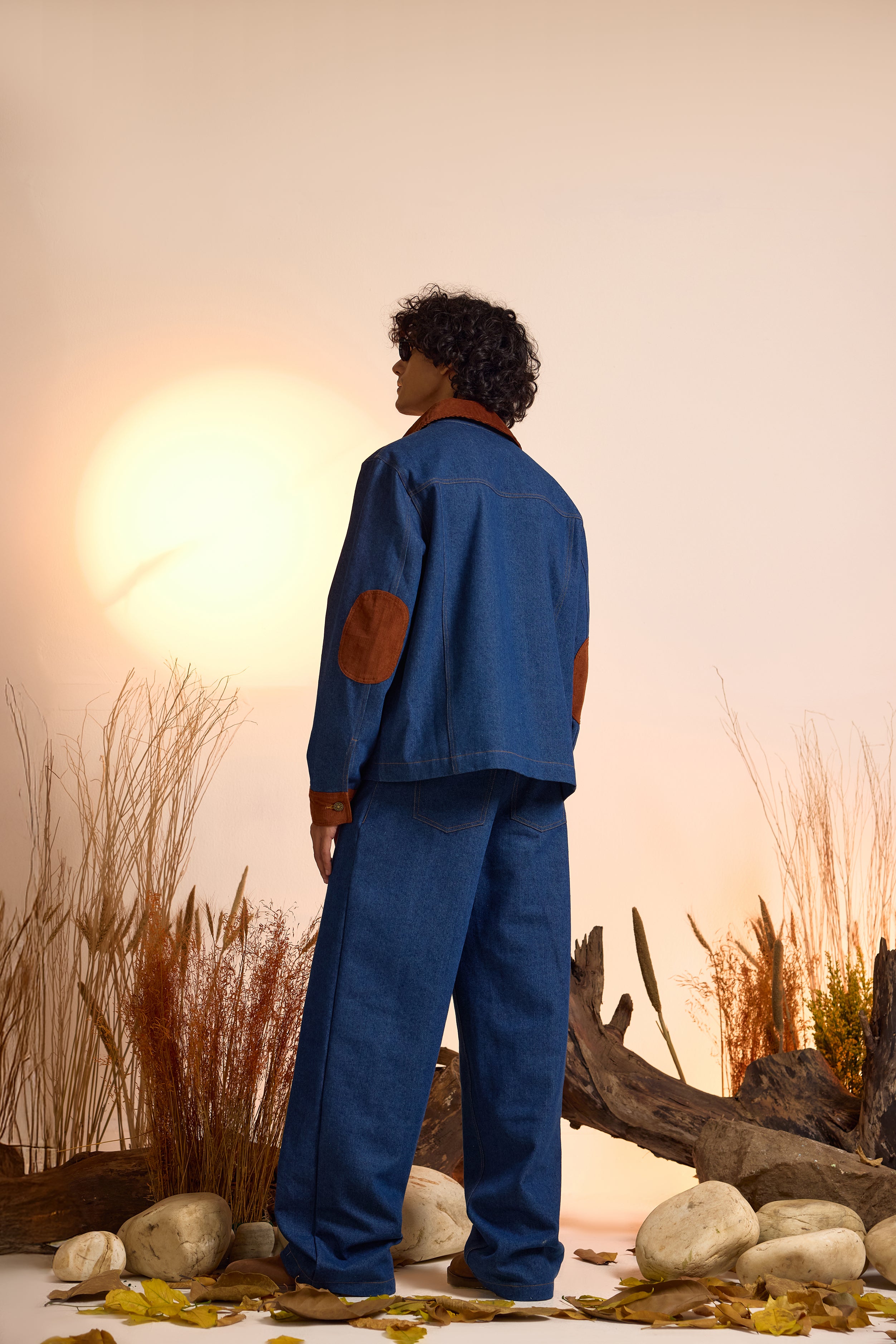 Vintage Inspired Contrast Jacket & Jeans Set-Men