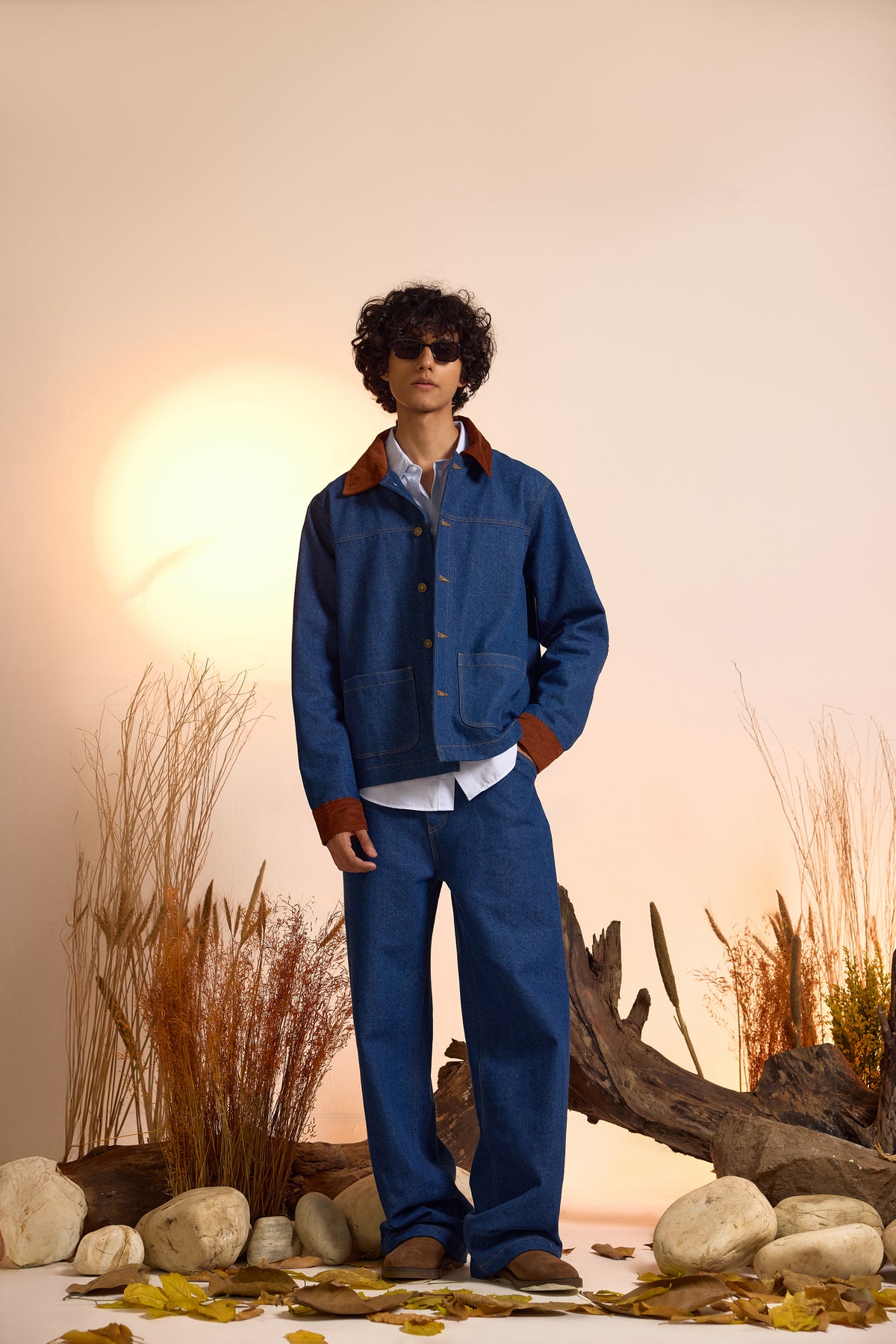 Vintage Inspired Contrast Jacket & Jeans Set-Men