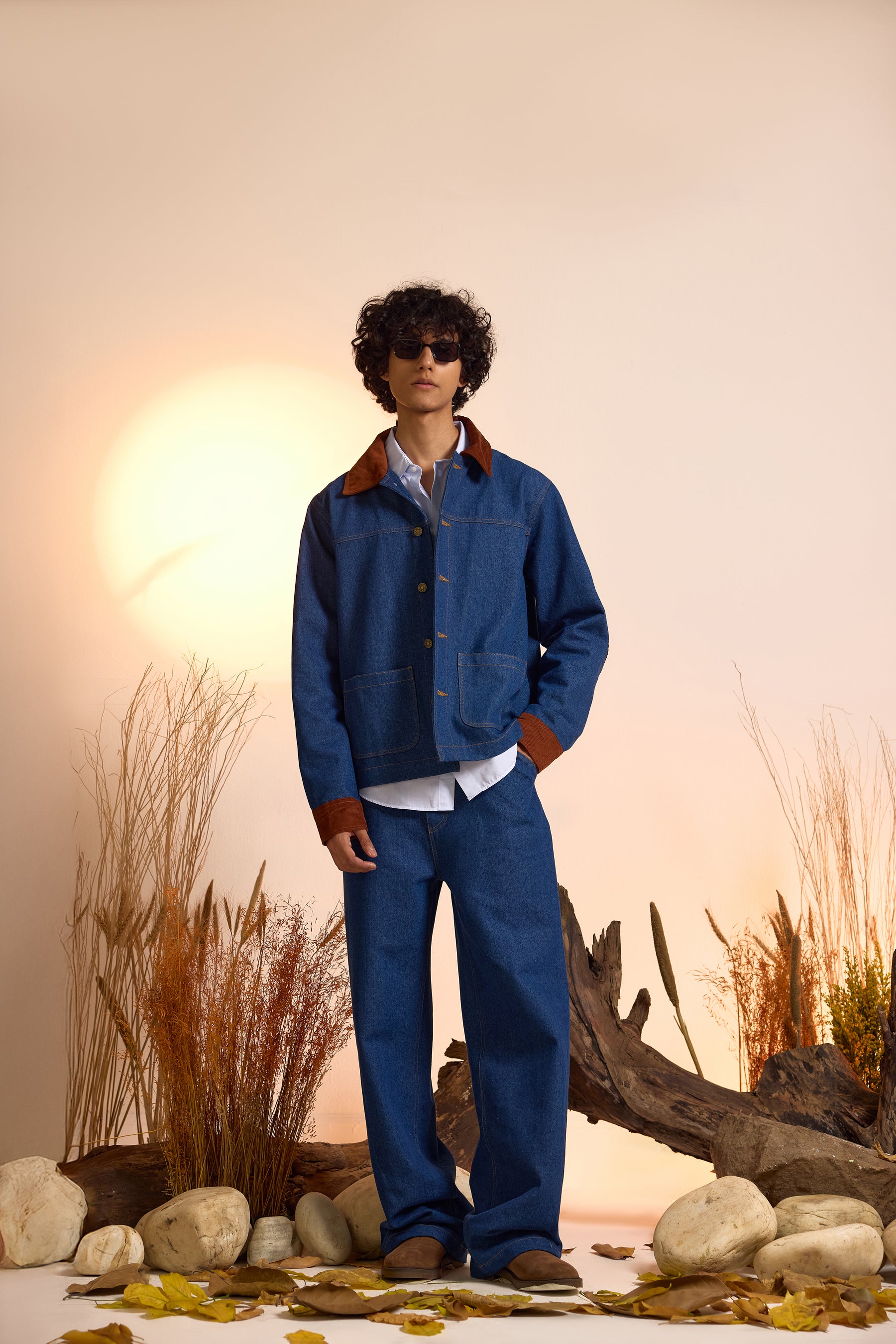 Vintage Inspired Contrast Jacket Jeans Set-Men - Main Image