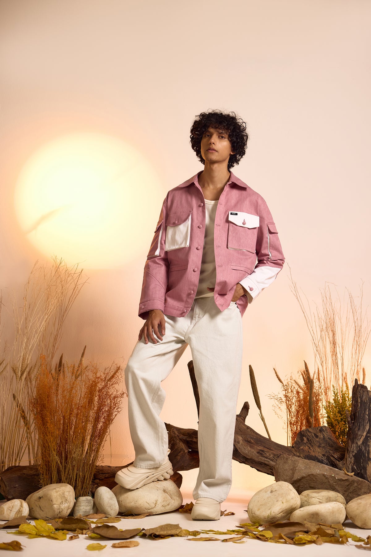 Color-Blocked Oversized Utility Jacket-Pink-Men