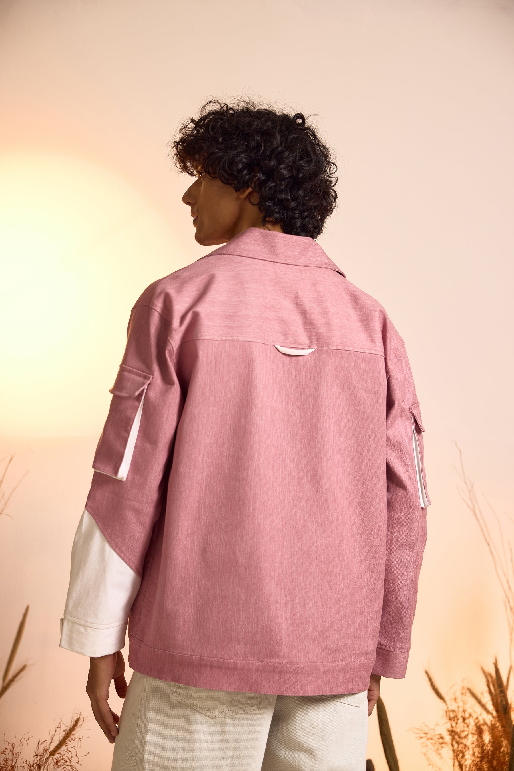 Color-Blocked Oversized Utility Jacket-pink