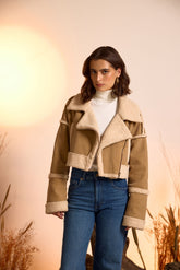 Notch Lapel Cropped Shearling Jacket