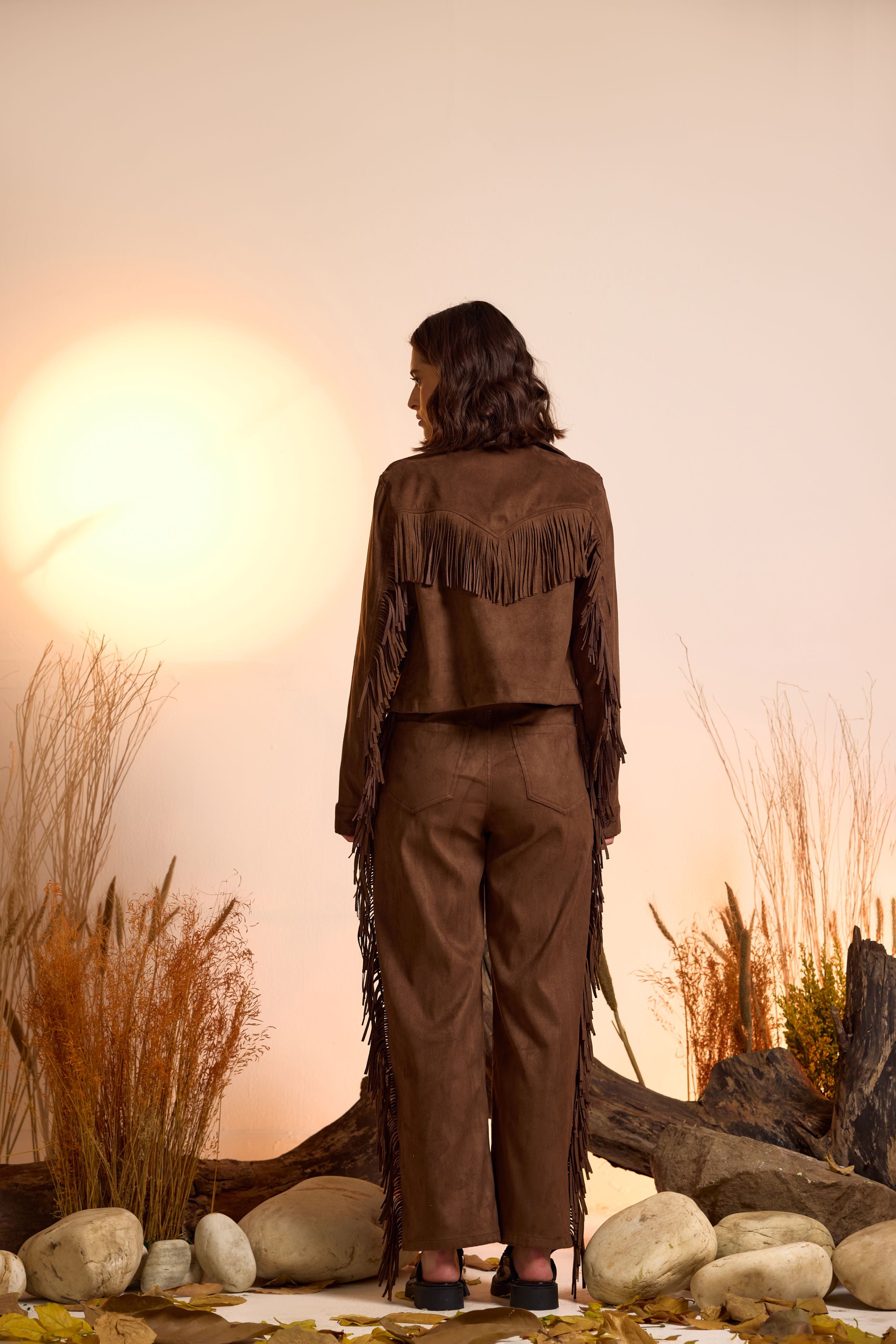 Fringe-Detailed Jacket & Straight Fit Pant Set