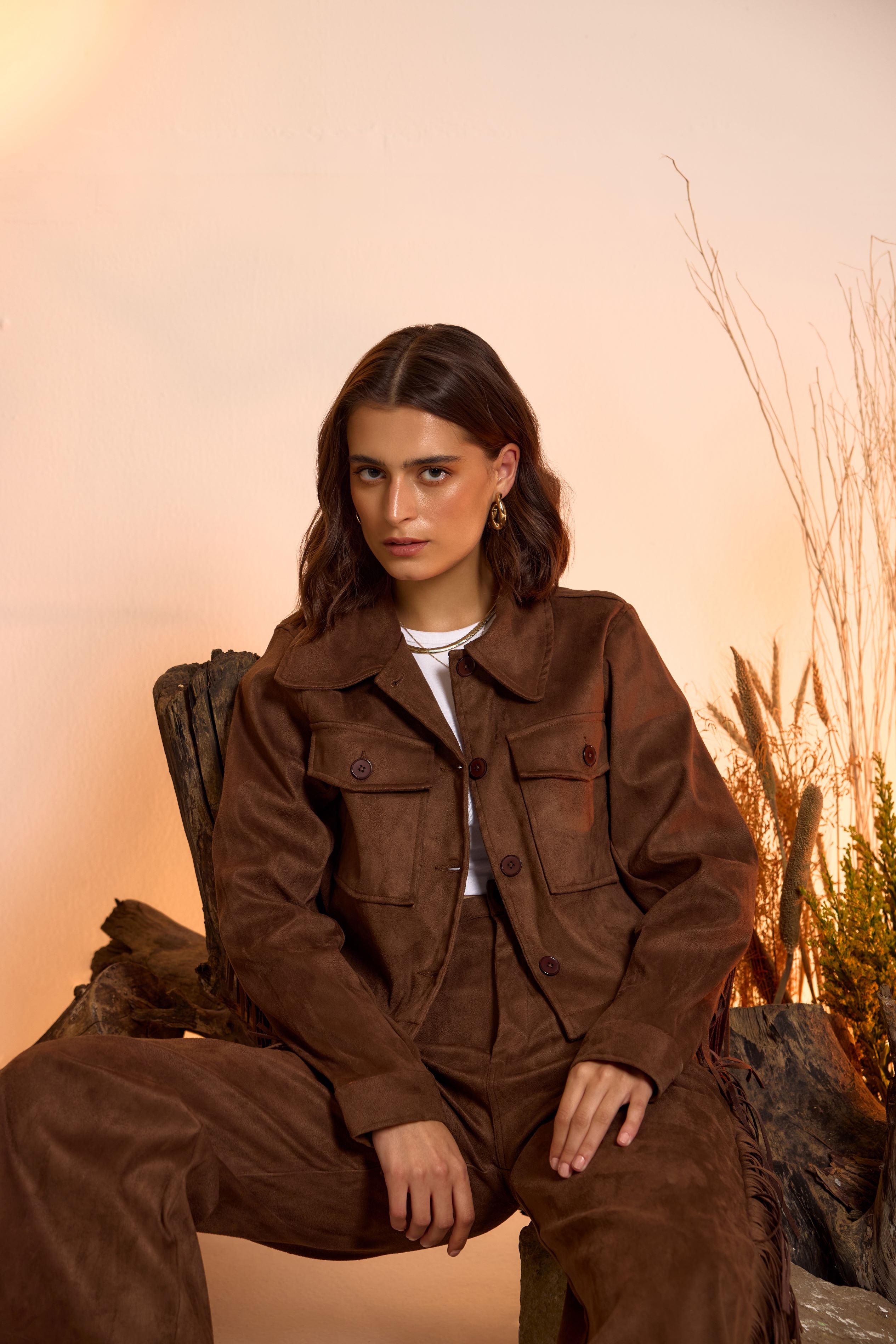 Fringe-Detailed Jacket & Straight Fit Pant Set