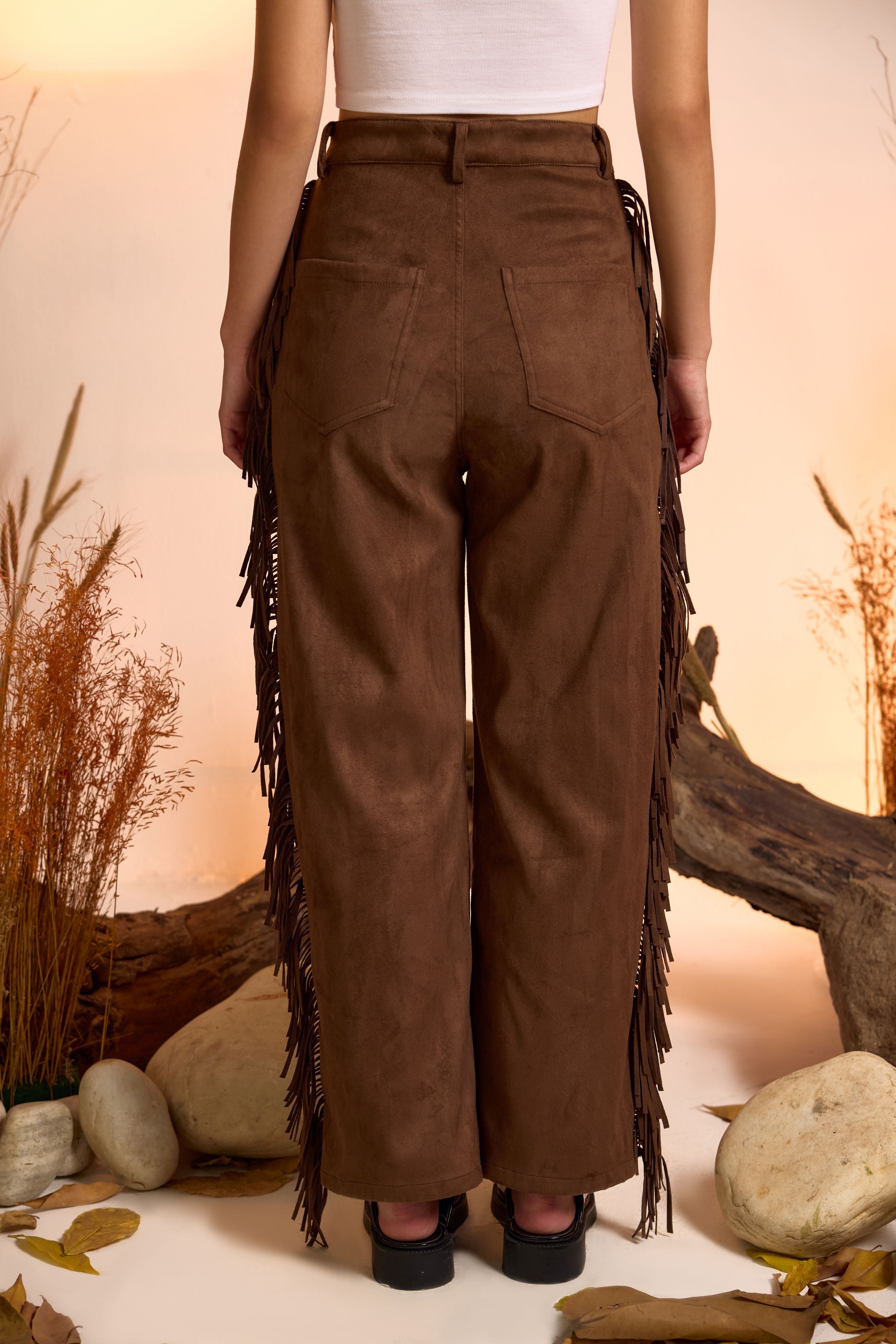 Fringe-Detailed Jacket & Straight Fit Pant Set