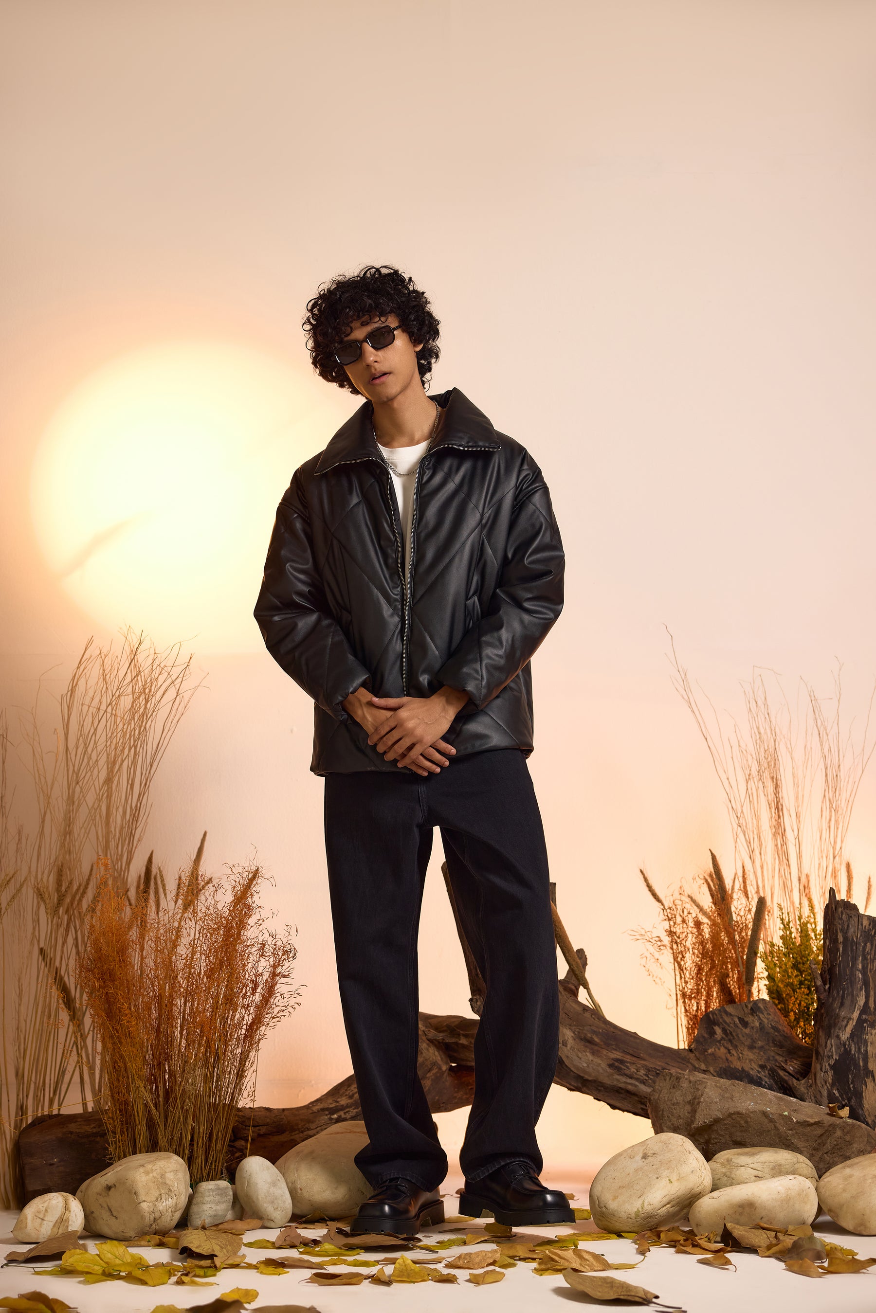 Faux Leather Oversized Puffer Jacket-Men