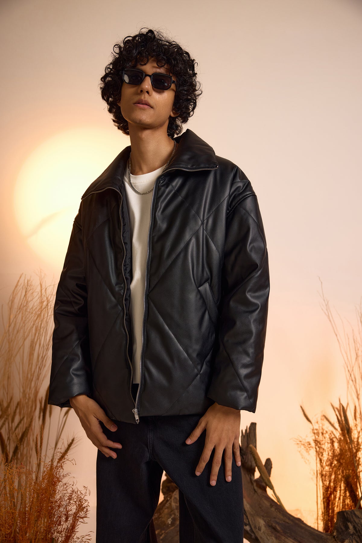 Faux Leather Oversized Puffer Jacket-Men