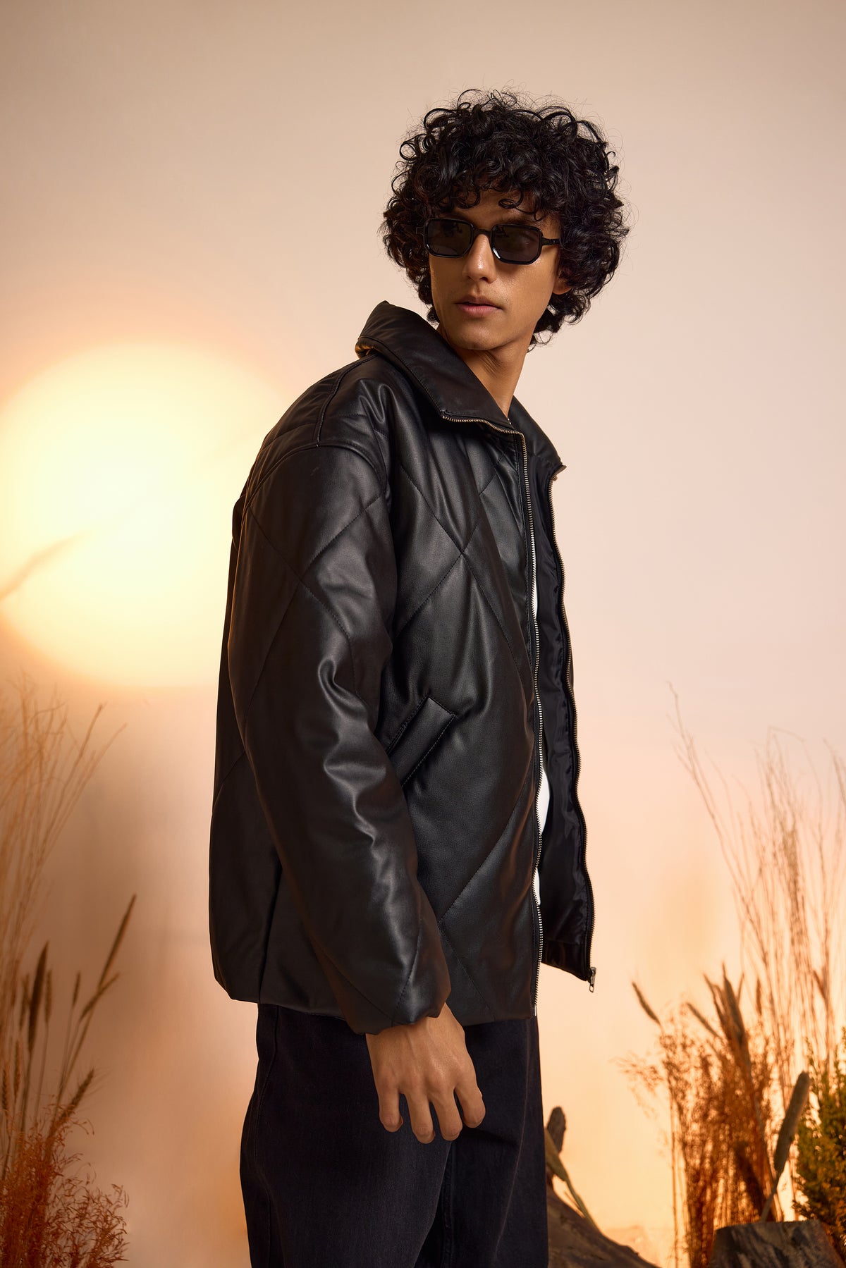 Faux Leather Oversized Puffer Jacket-Men