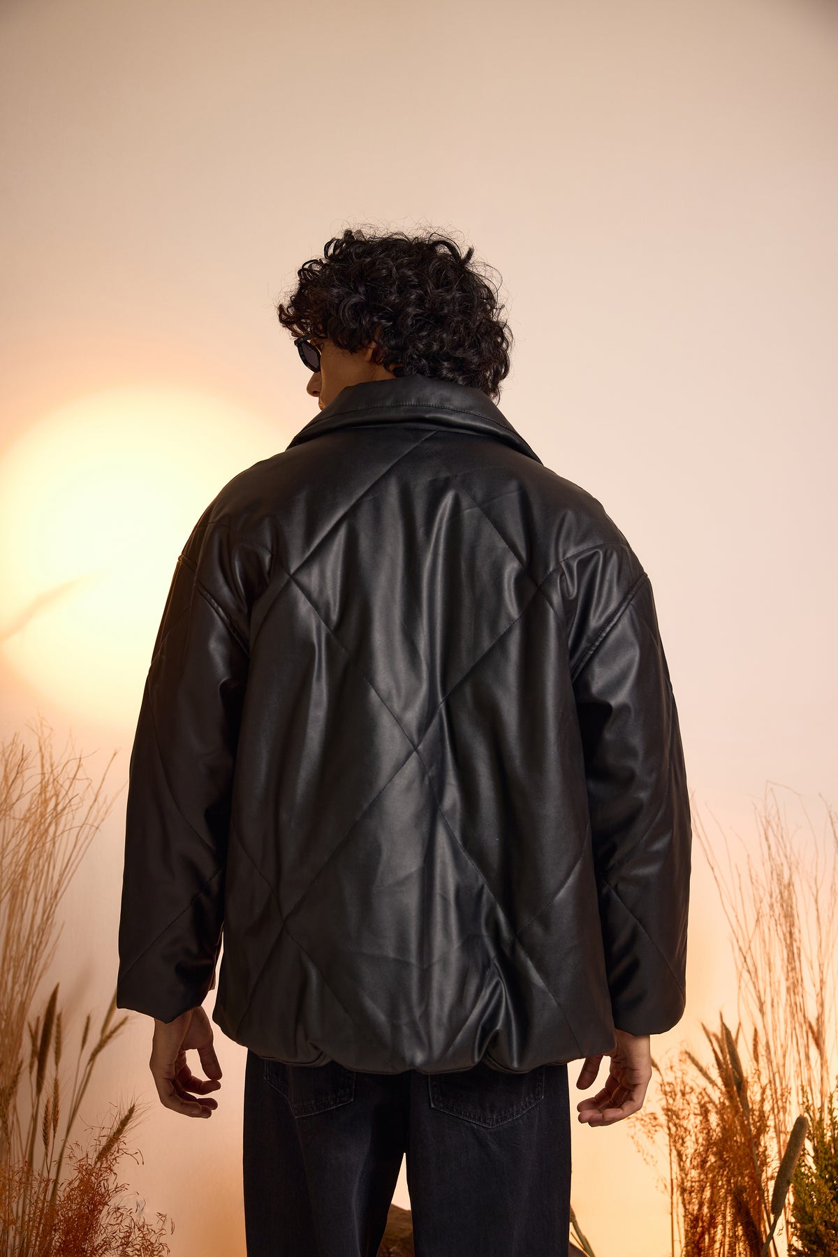 Faux Leather Oversized Puffer Jacket-Men