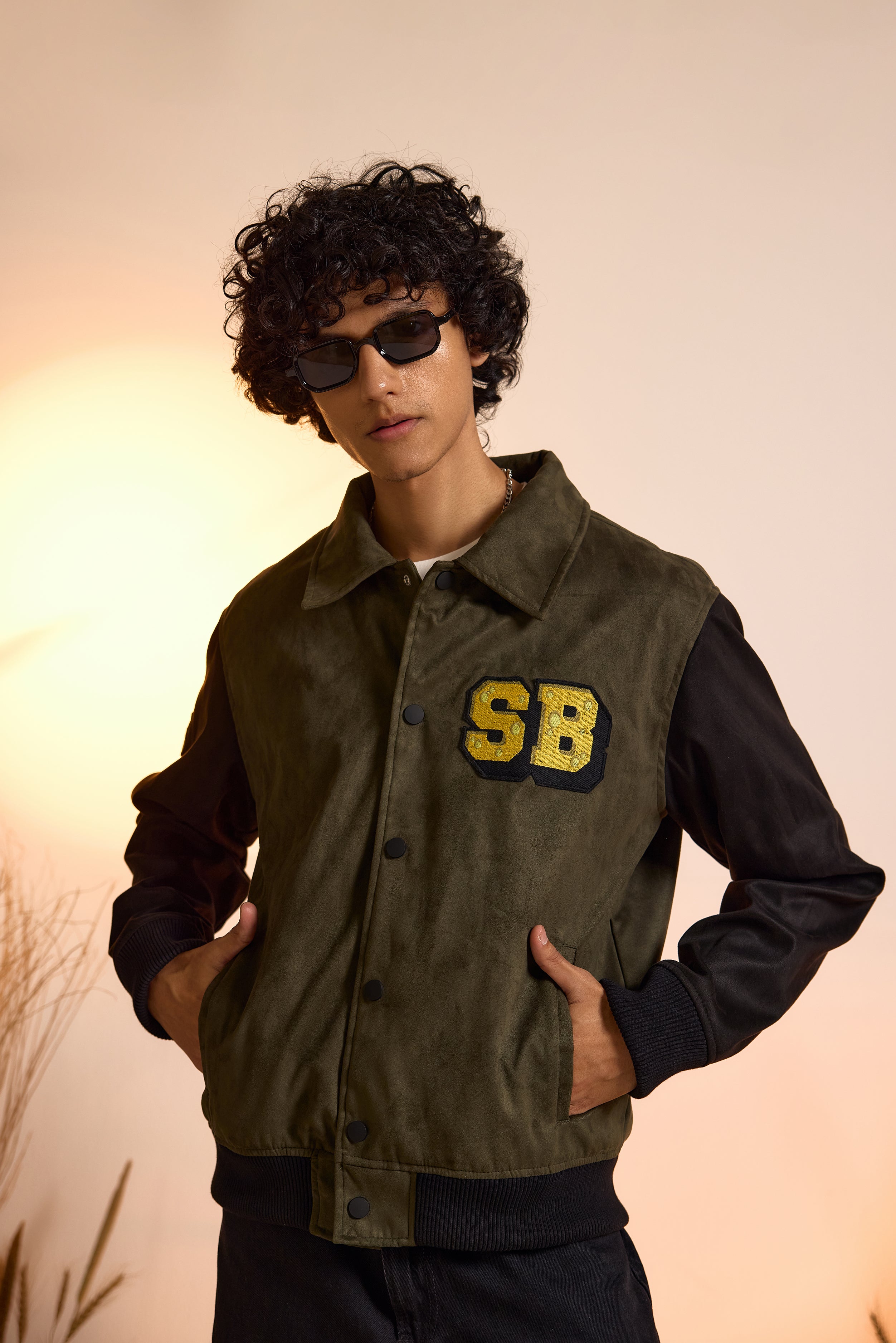 Spongebob: Embellished Suede Bomber Jacket