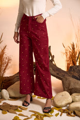 Suede Luxe Studded Pant-Wine Red