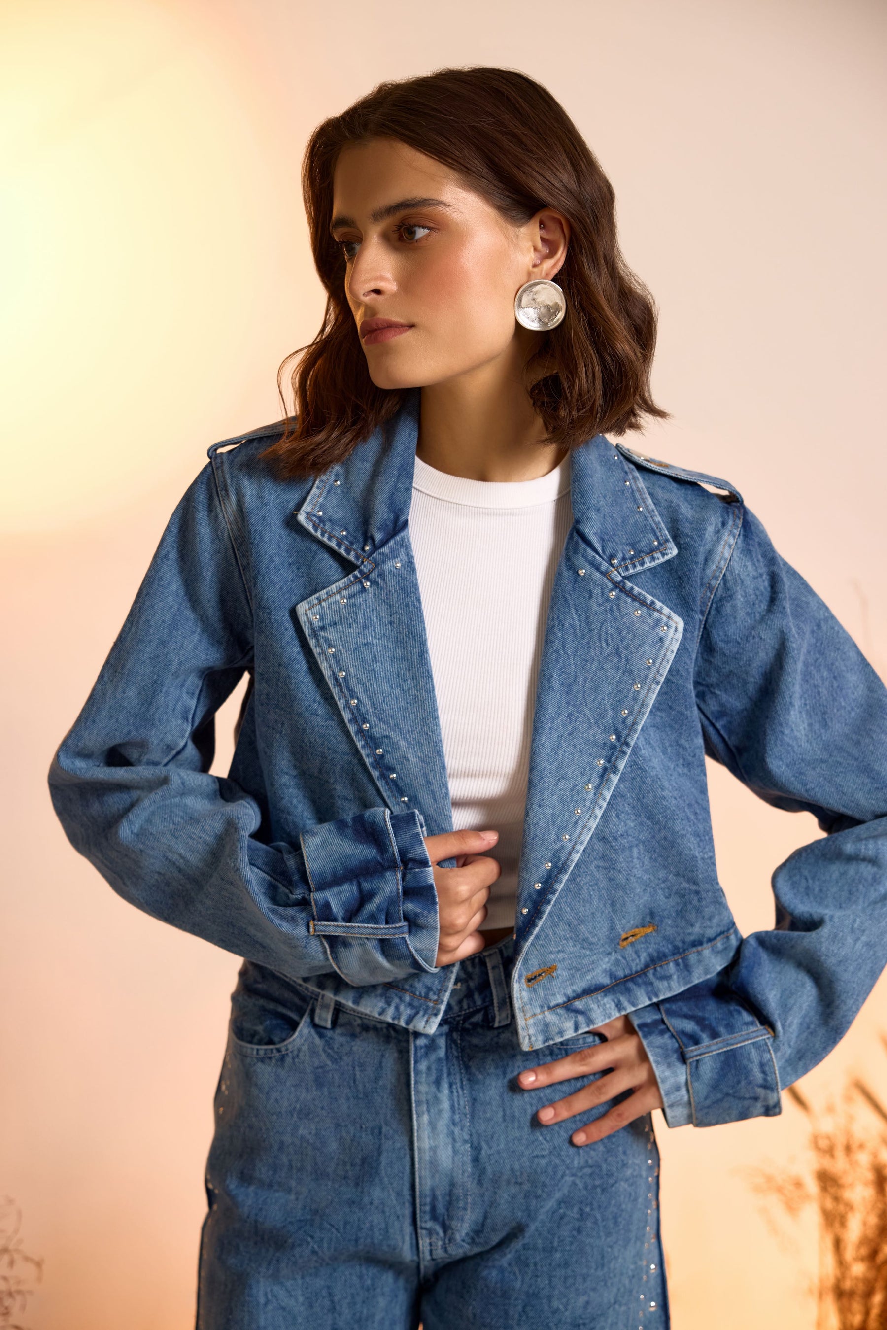 Rebel Chic Studded Denim Jacket & Jeans Set