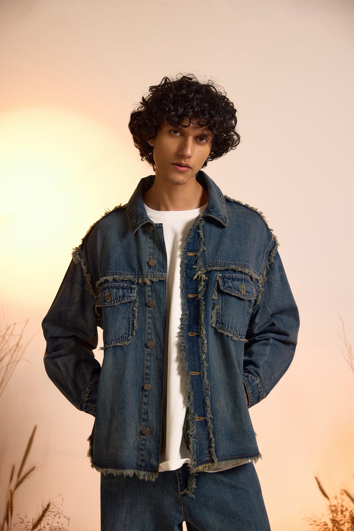 Vintage Wash Distressed Jacket & Jeans Set-Men