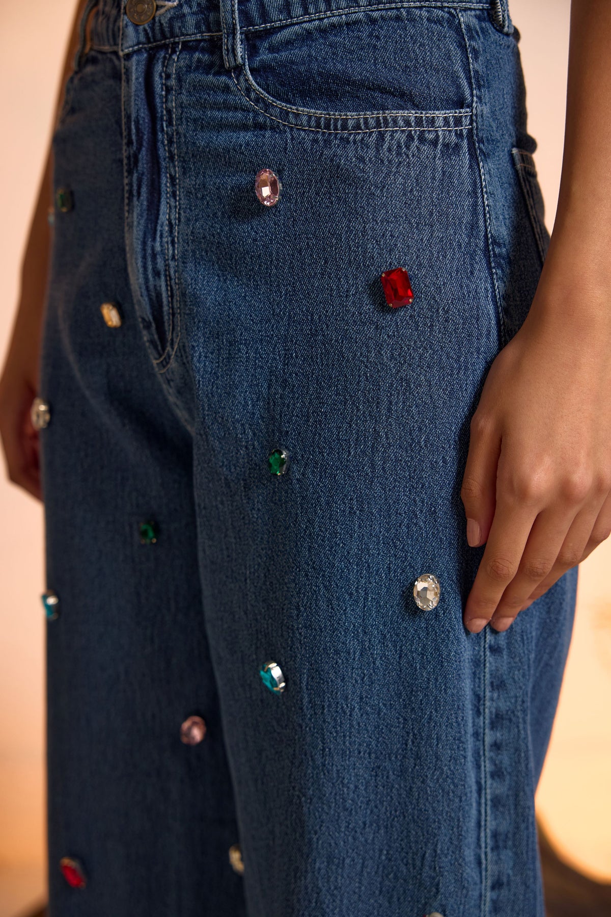 Crystal Studded Denim Shirt & Jeans Set