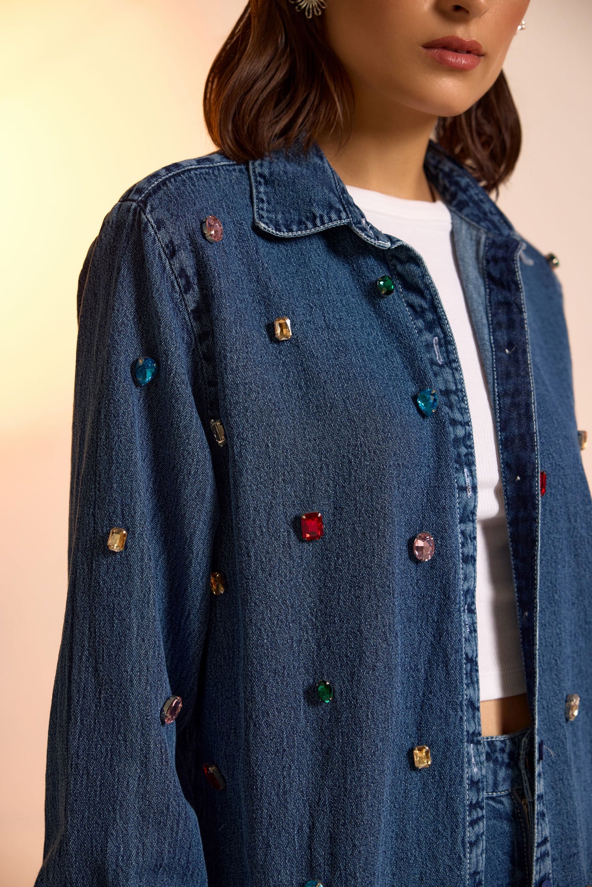 Crystal Studded Denim Shirt