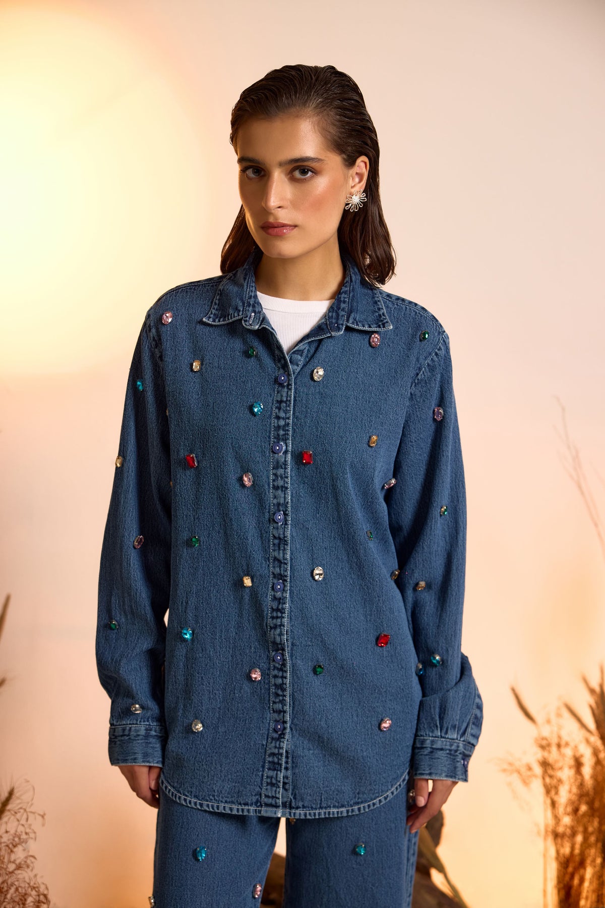 Crystal Studded Denim Shirt