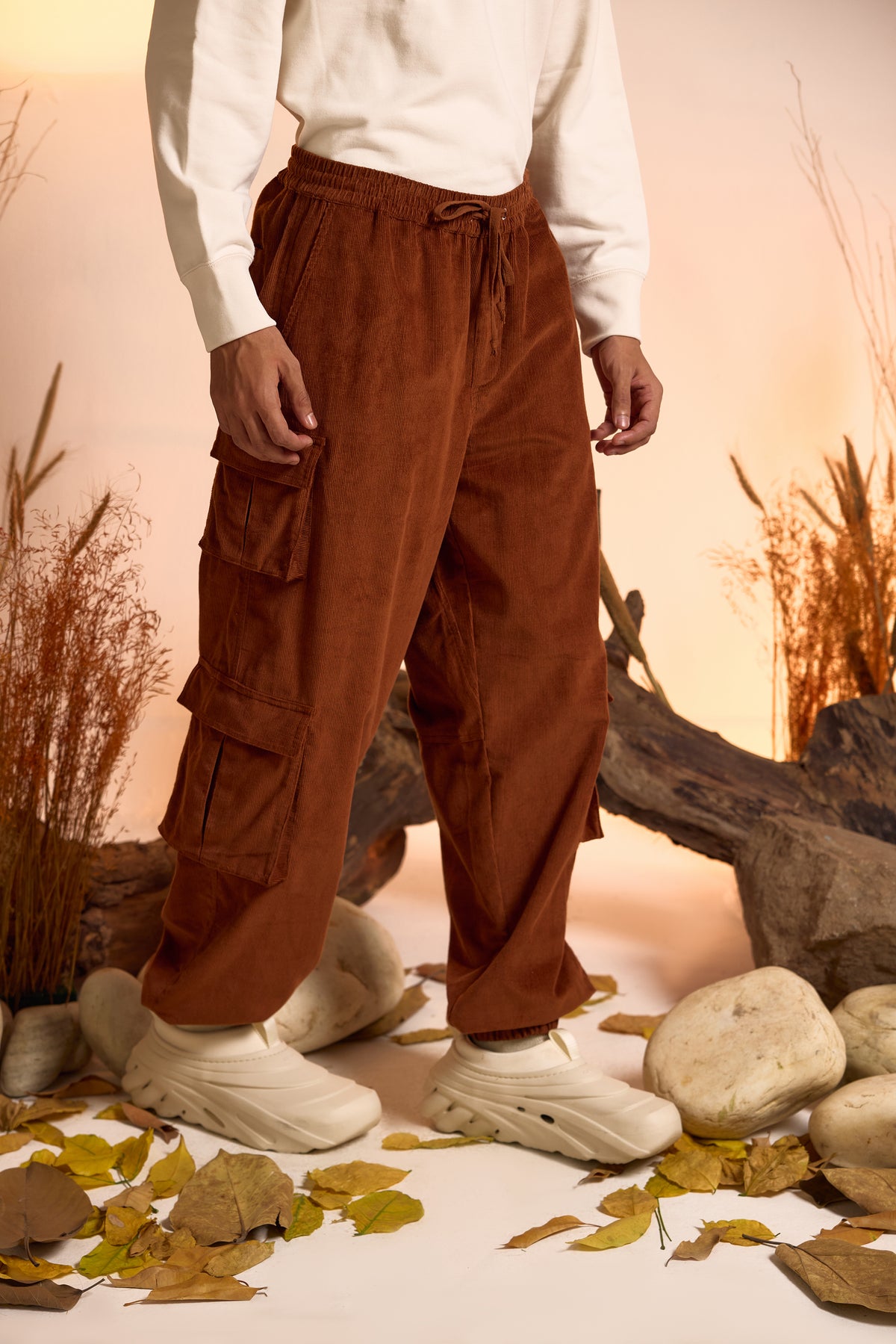 Corduroy Cargo Jogger Pant-Dark Brown-Men