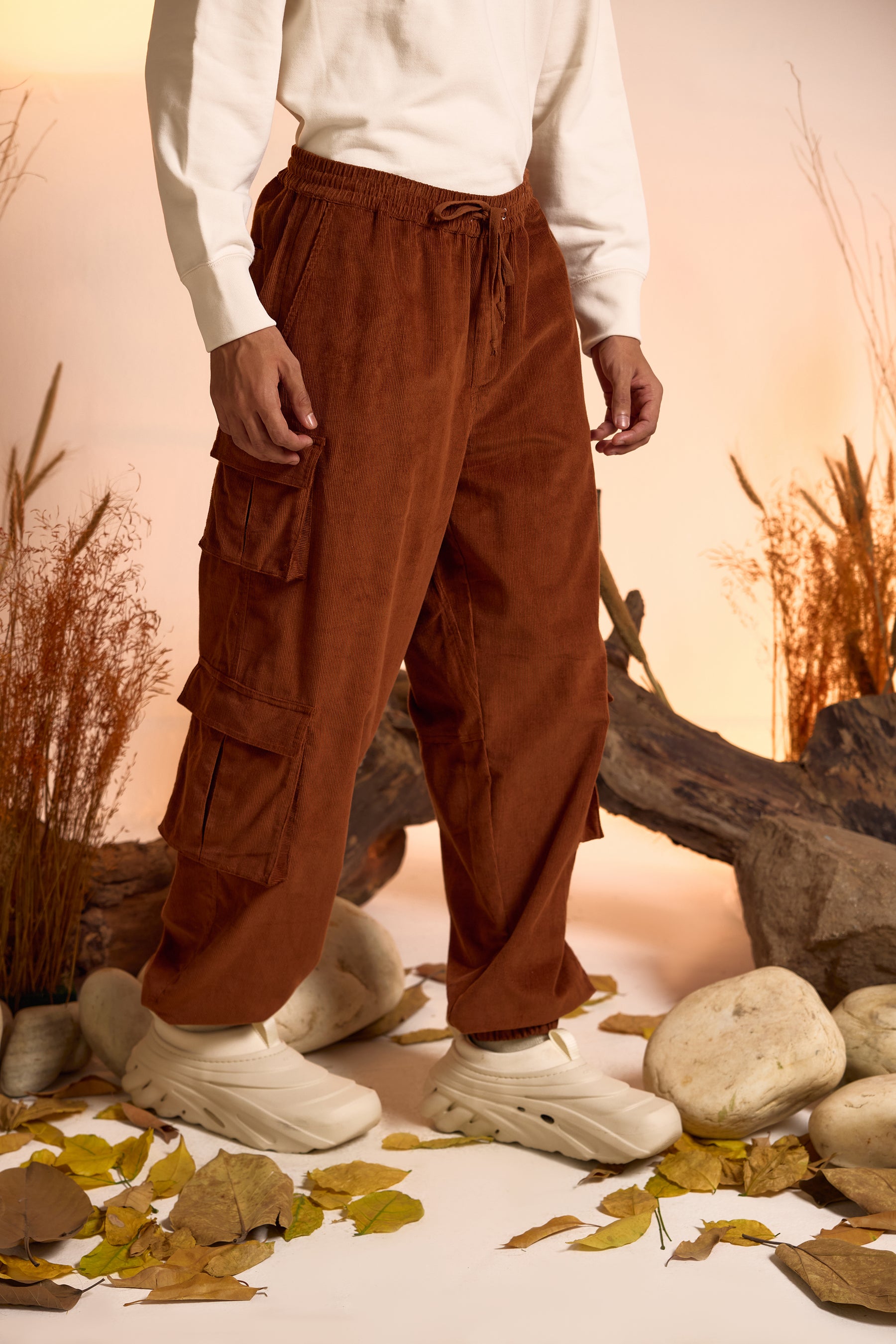Corduroy Cargo Jogger Pant-Dark Brown-Men - Main Image