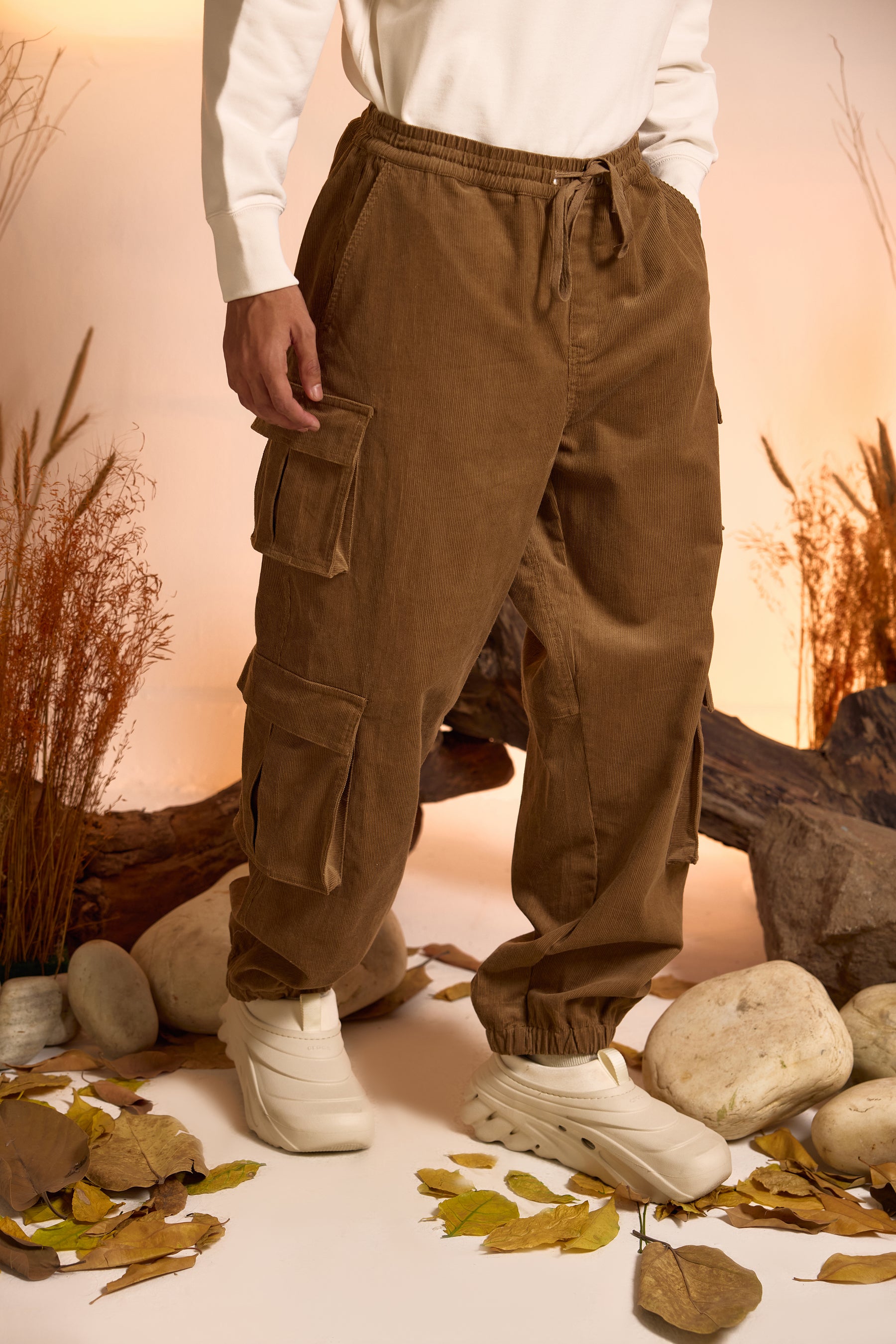 Corduroy Cargo Jogger Pant-Light Brown-Men