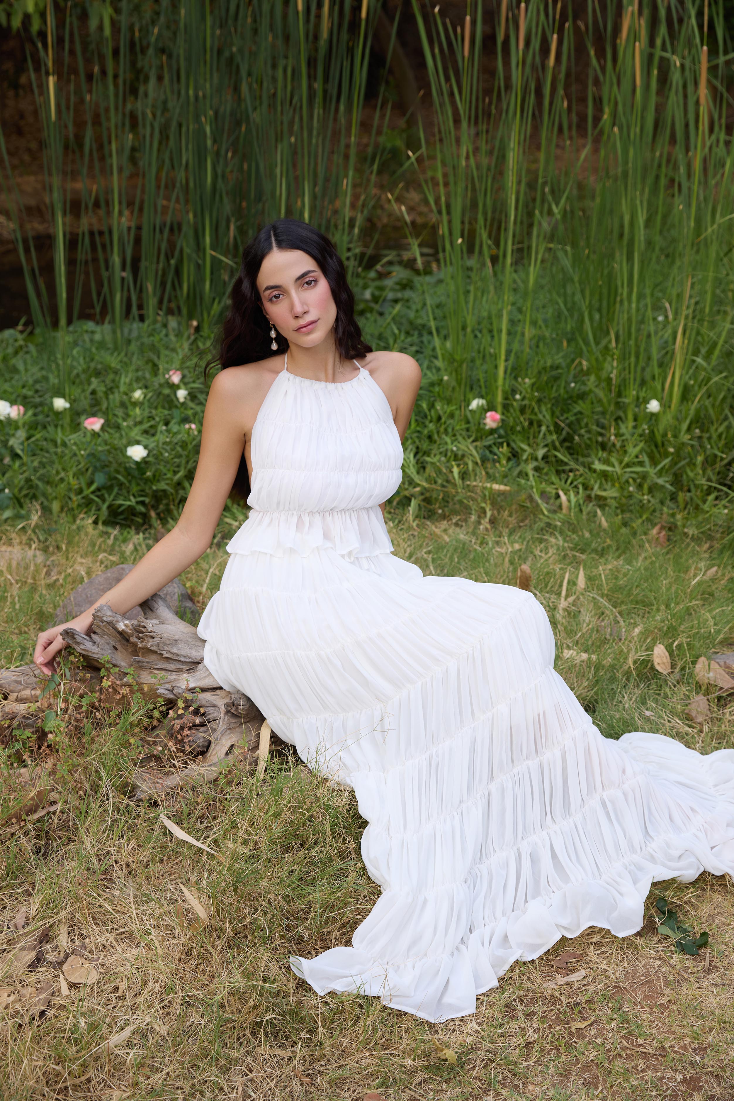 White Gathered Maxi Skirt