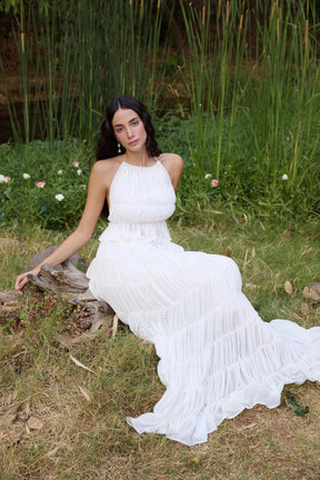 White Gathered Top and Maxi Skirt Set