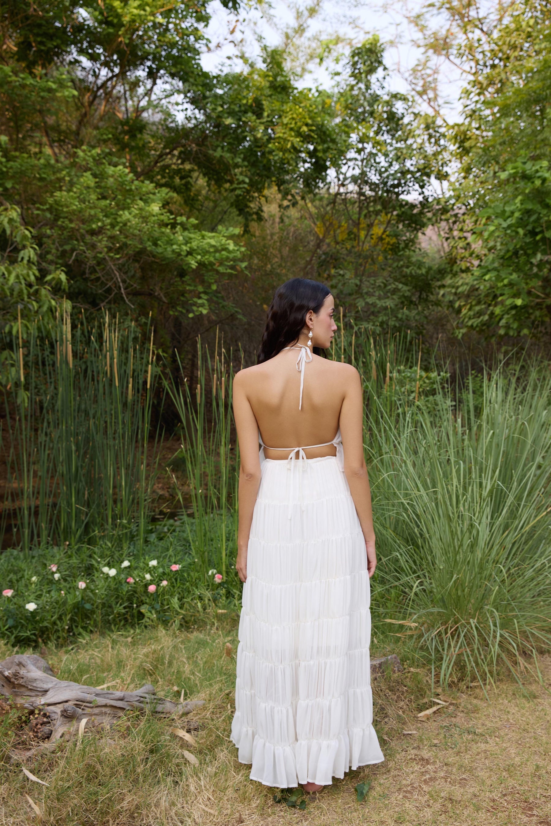 White Gathered Top and Maxi Skirt Set