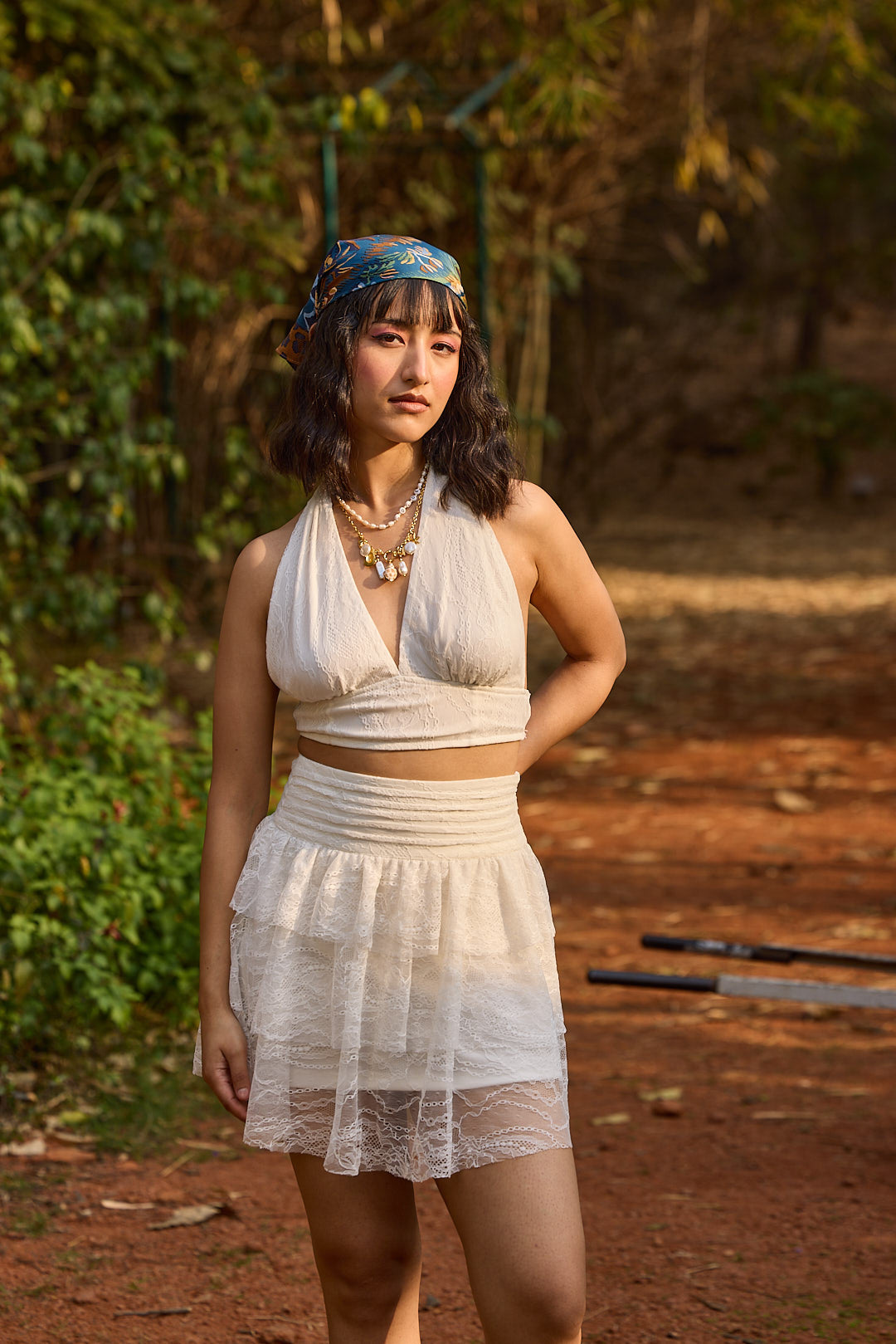White Lace Tiered Mini Skirt