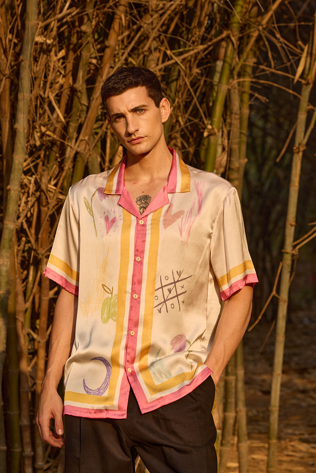 Satin Printed Camp Collar Shirt – Scribble Edition
