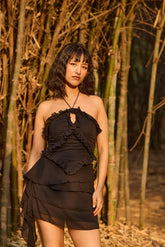 Black Ruffled Halter Neck Top