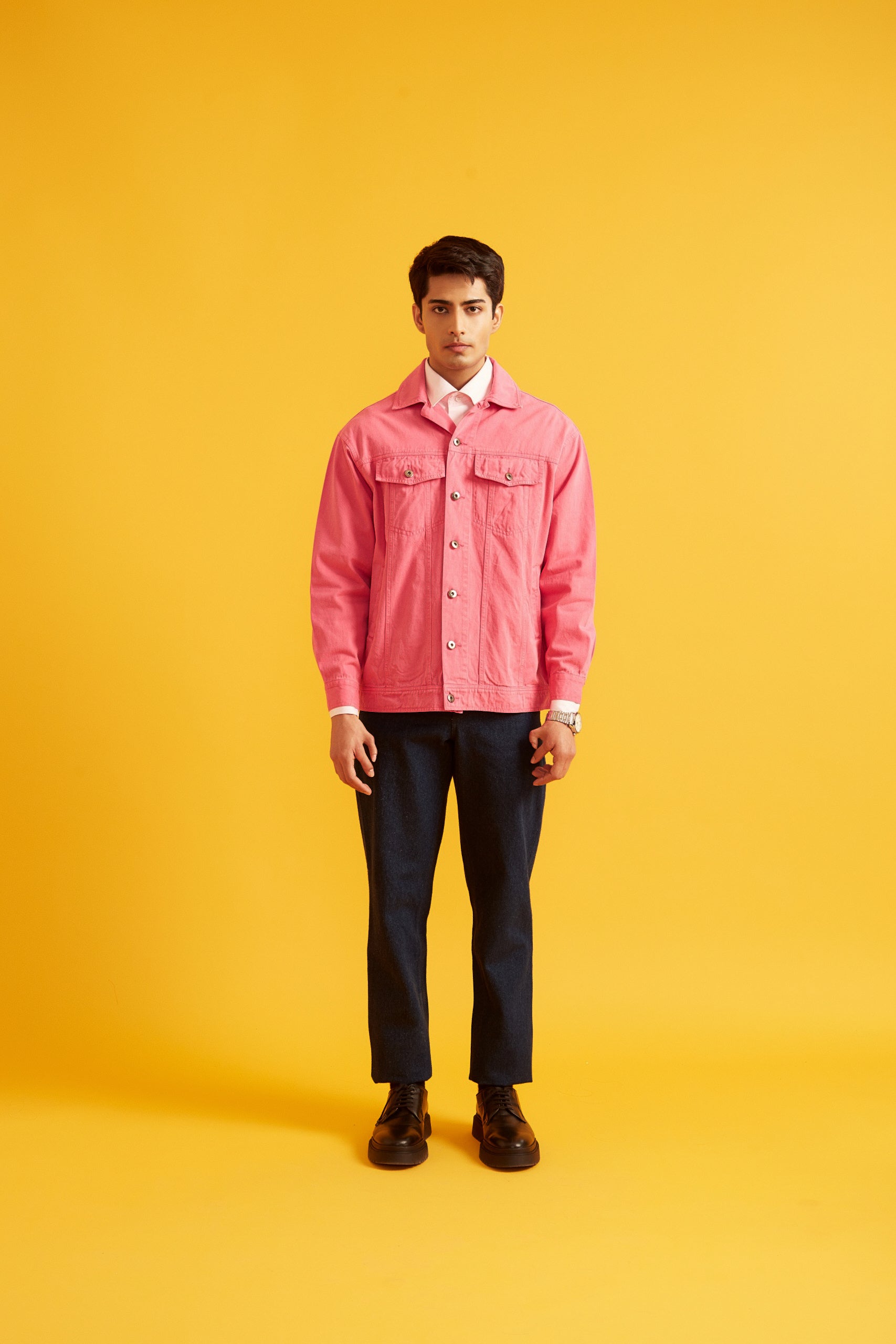 Pink Solid Twill Overshirt